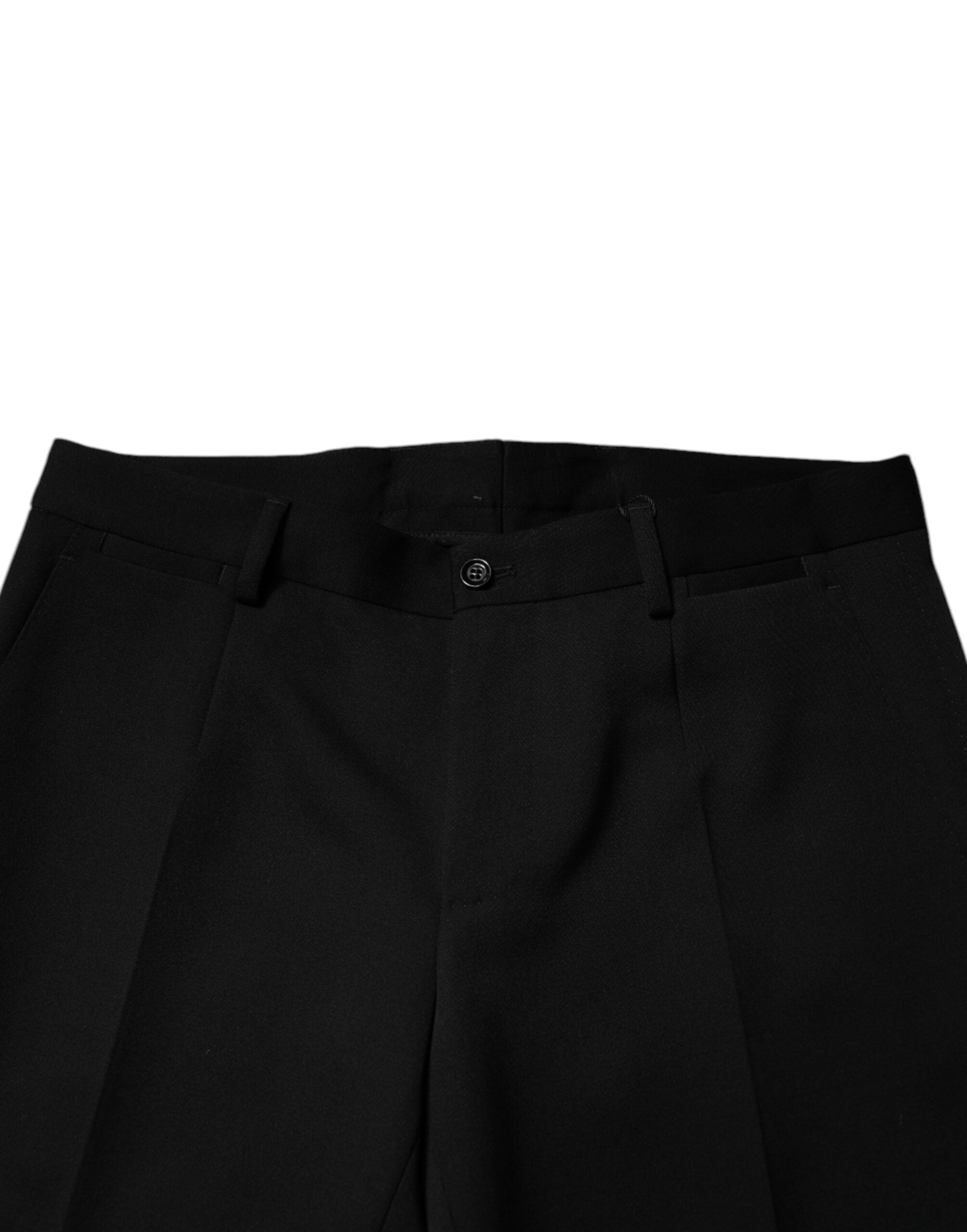 Dolce & Gabbana Black Wool Tapered Formal Dress Men's Pants