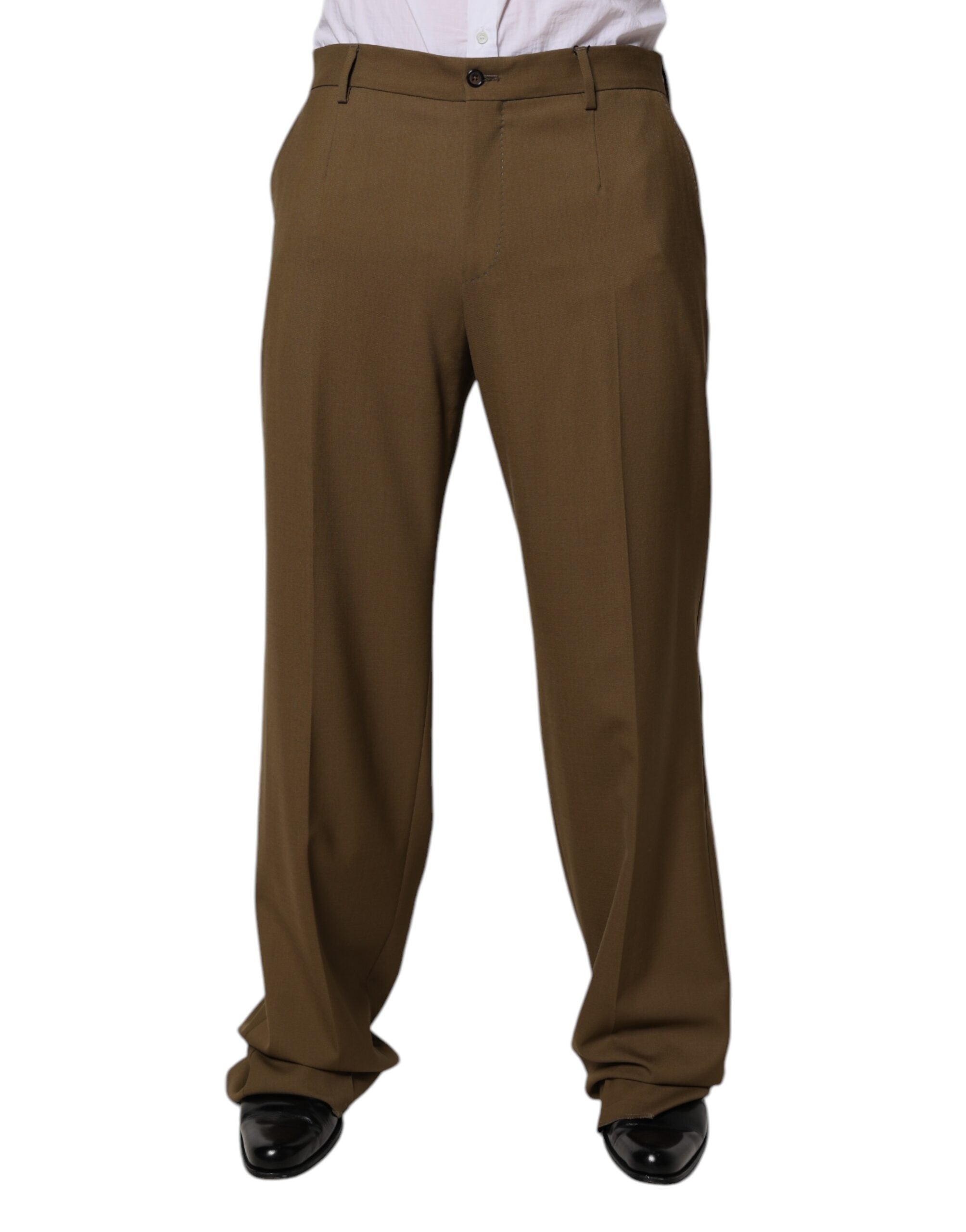 Dolce & Gabbana Brown Wool Straight Formal Dress Men's Pants