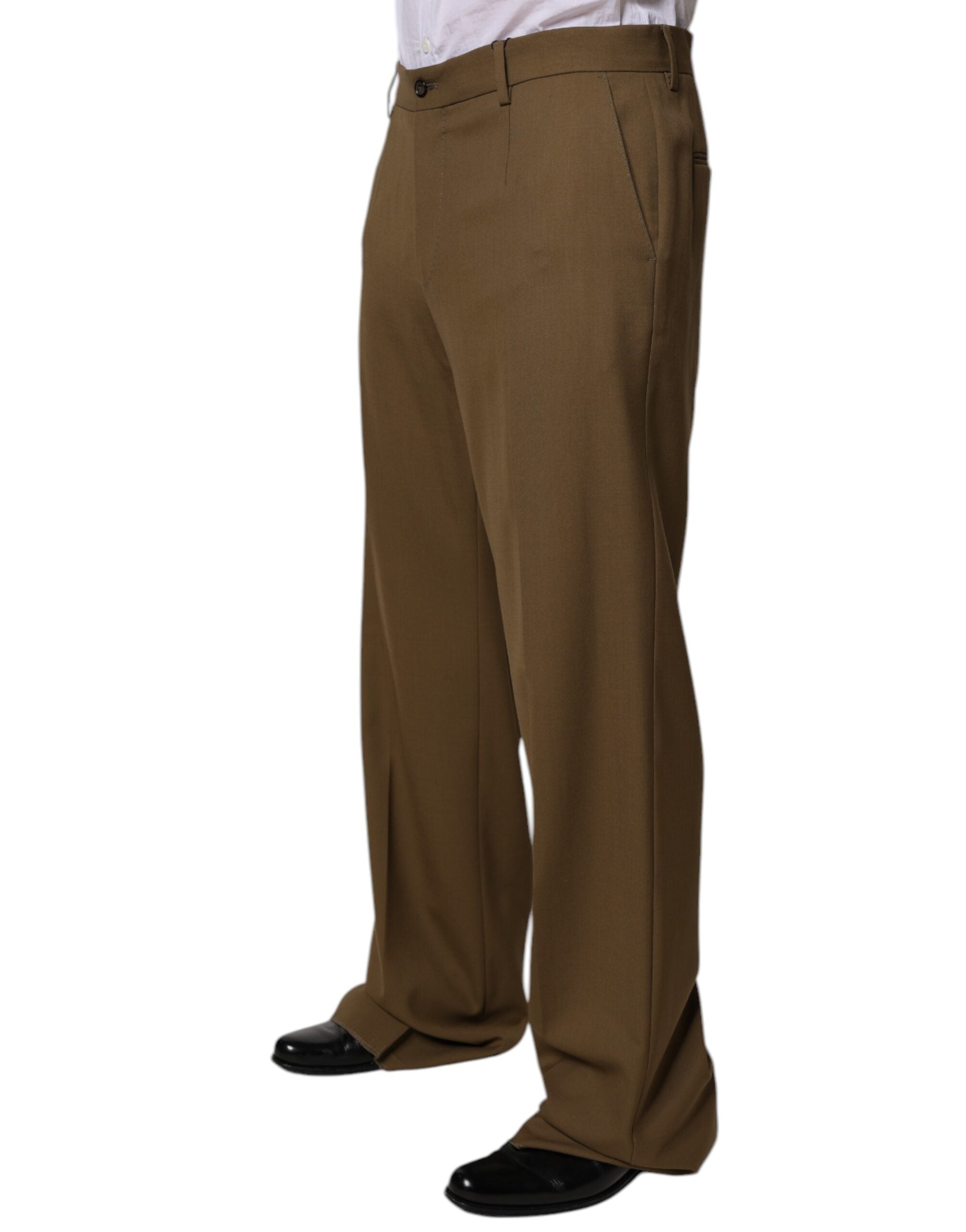 Dolce & Gabbana Brown Wool Straight Formal Dress Men's Pants