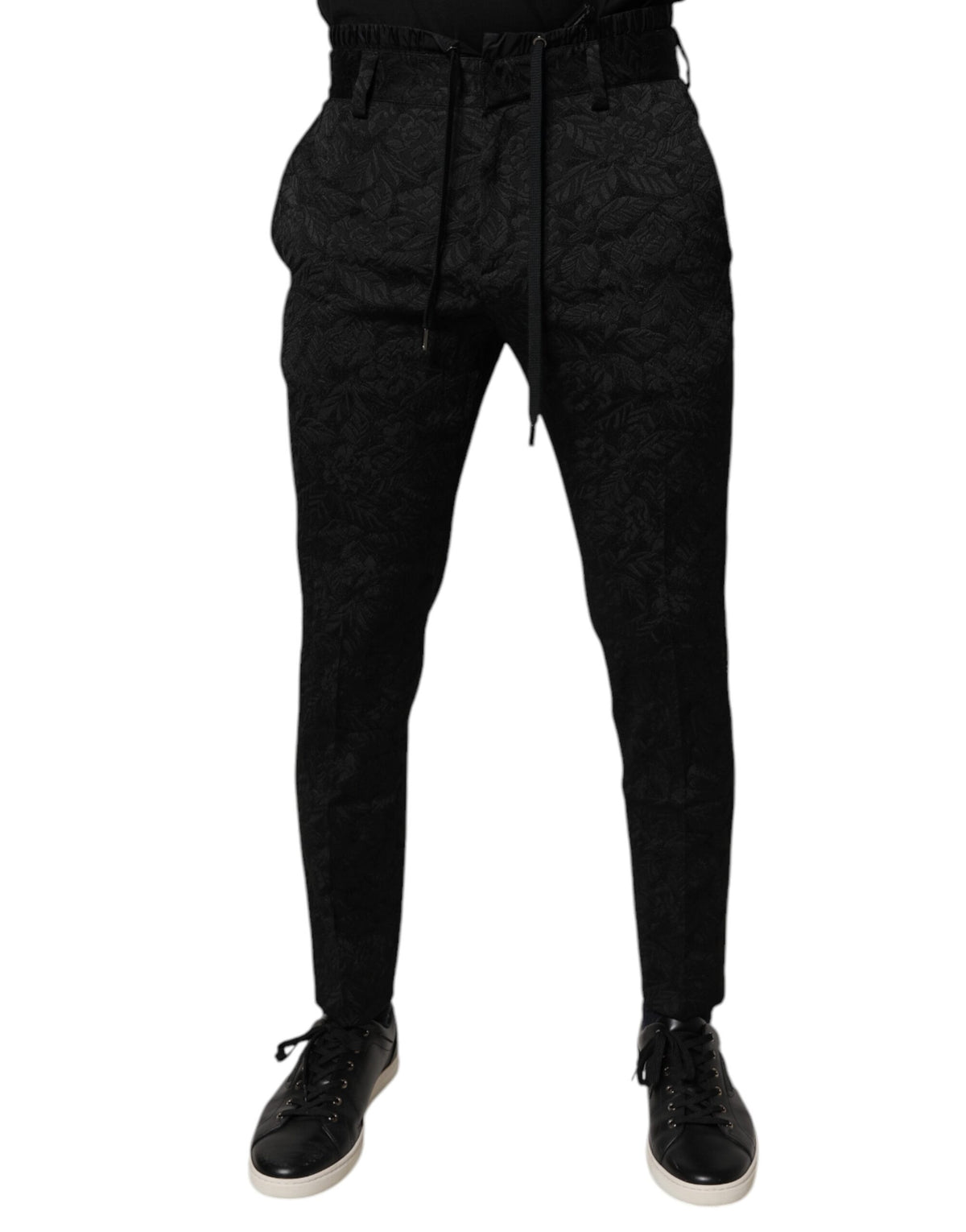 Dolce & Gabbana Black Brocade Polyester Skinny Dress Men's Pants