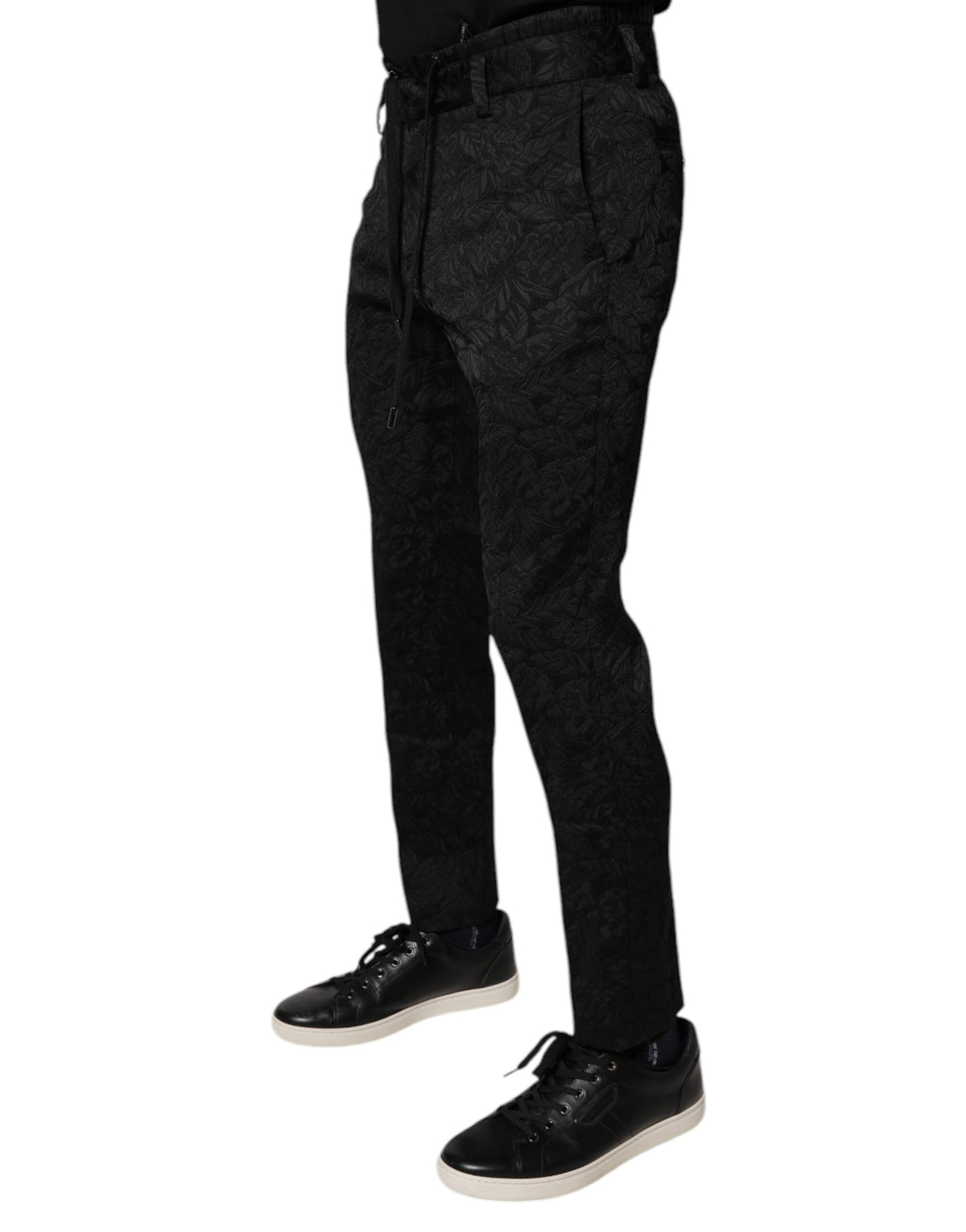 Dolce & Gabbana Black Brocade Polyester Skinny Dress Men's Pants