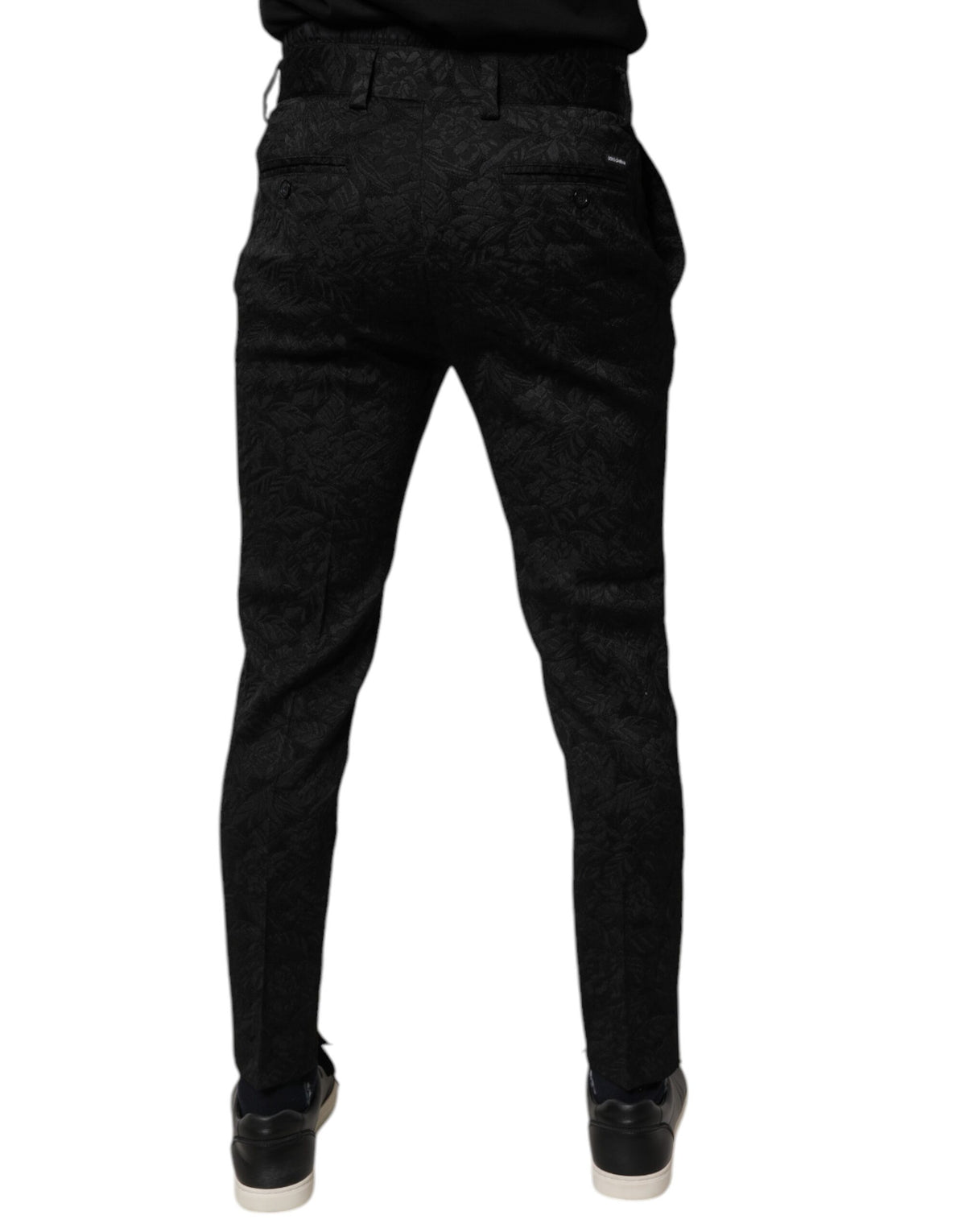 Dolce & Gabbana Black Brocade Polyester Skinny Dress Men's Pants
