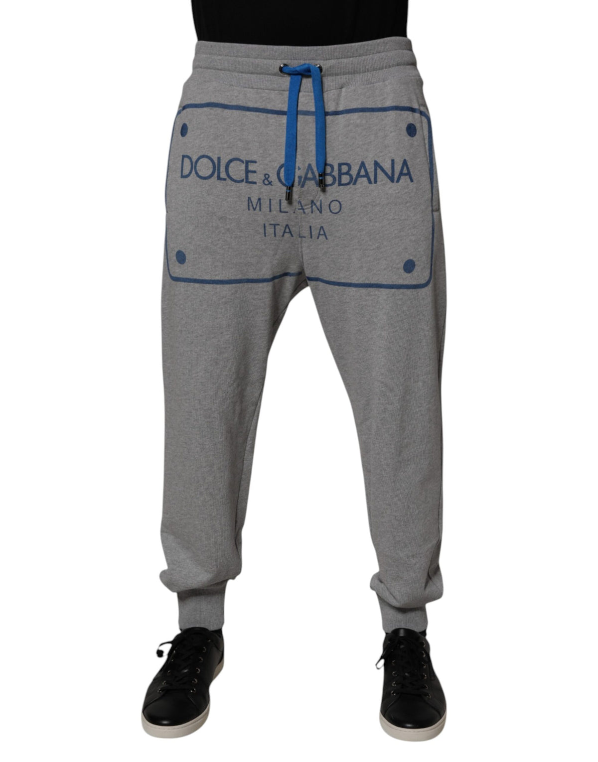 Dolce & Gabbana Gray Logo Cotton Men Jogger SweatMen's Men's Pants (Pre-Owned)