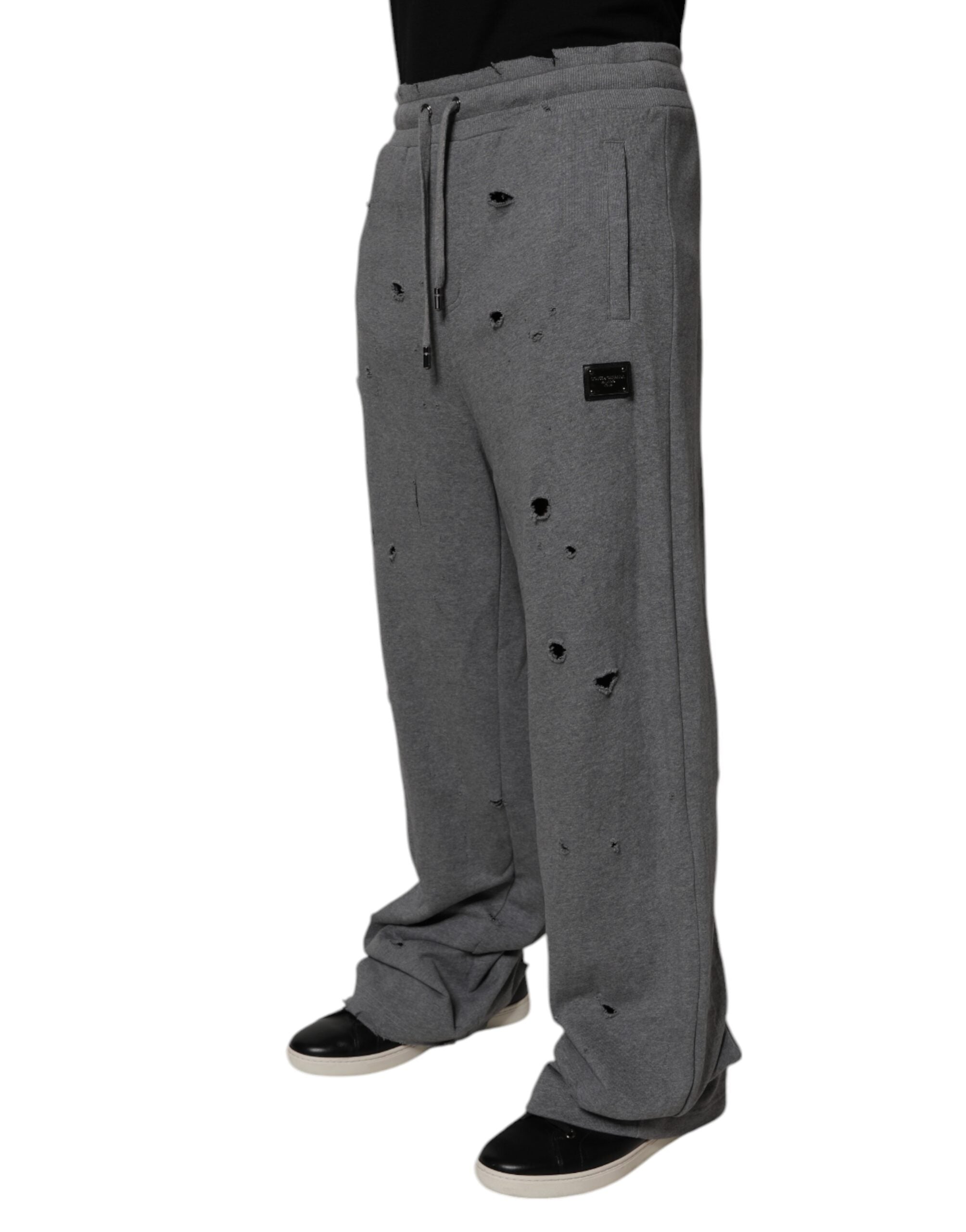 Dolce & Gabbana Gray Cotton RipStyle Straight SweatMen's Men's Pants