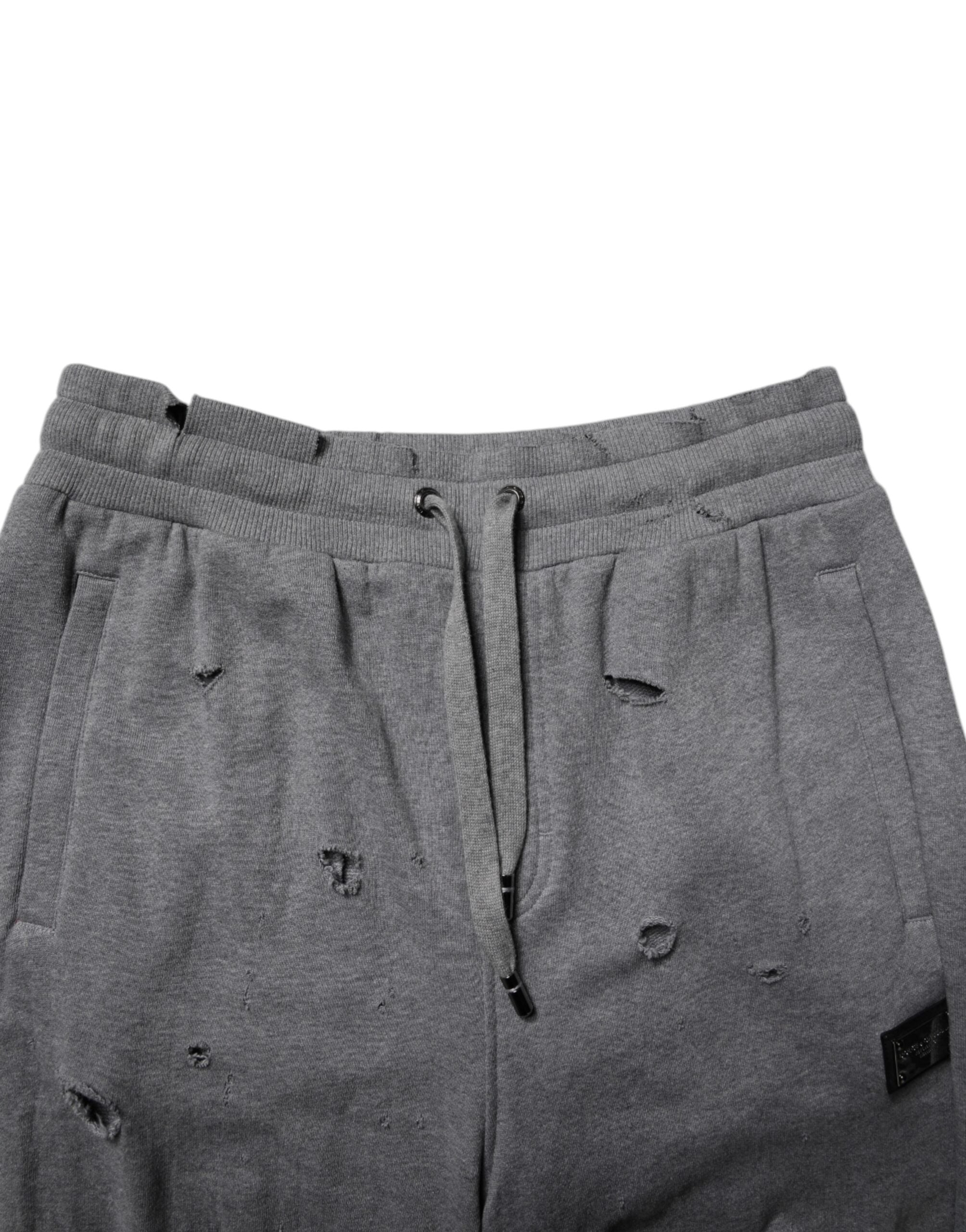 Dolce & Gabbana Gray Cotton RipStyle Straight SweatMen's Men's Pants
