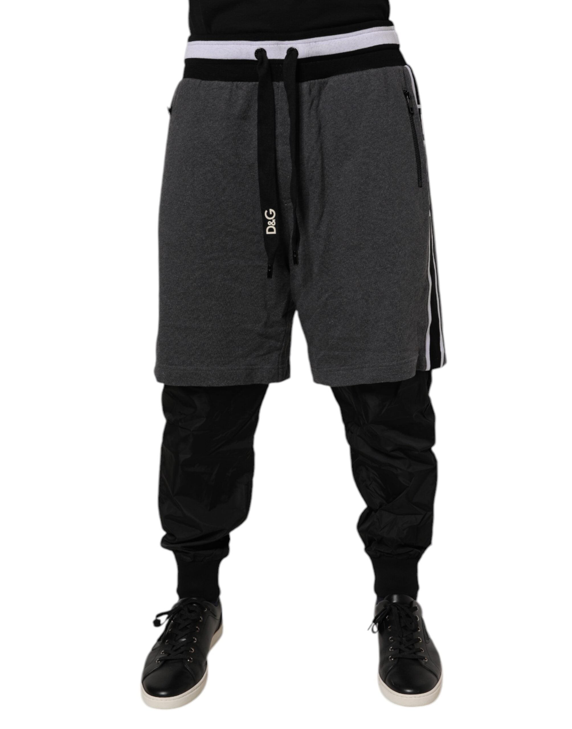 Dolce & Gabbana Black Gray Cotton Layered Men SweatMen's Men's Pants