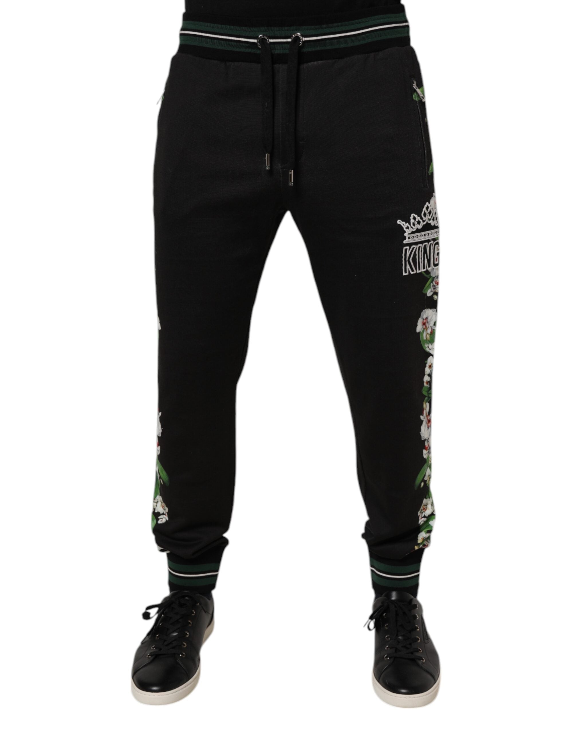 Dolce & Gabbana Black Floral King Men Jogger SweatMen's Men's Pants