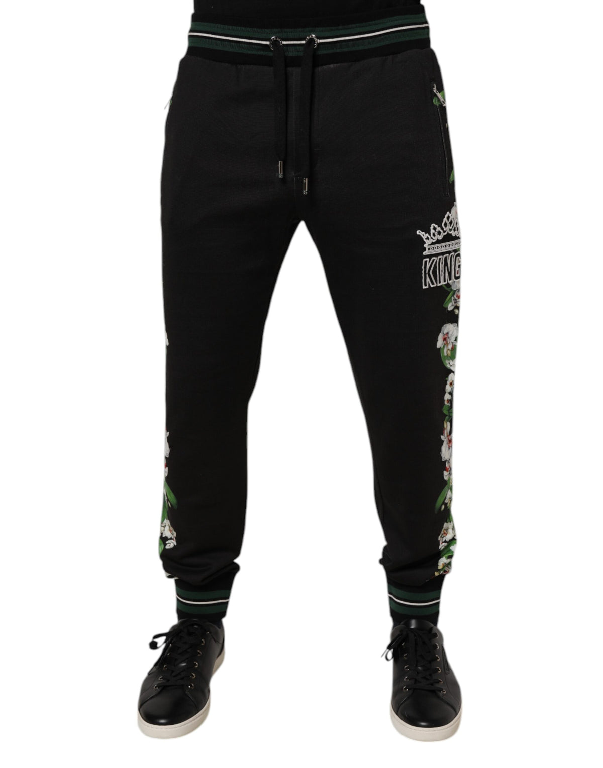 Dolce & Gabbana Black Floral King Men Jogger SweatMen's Men's Pants