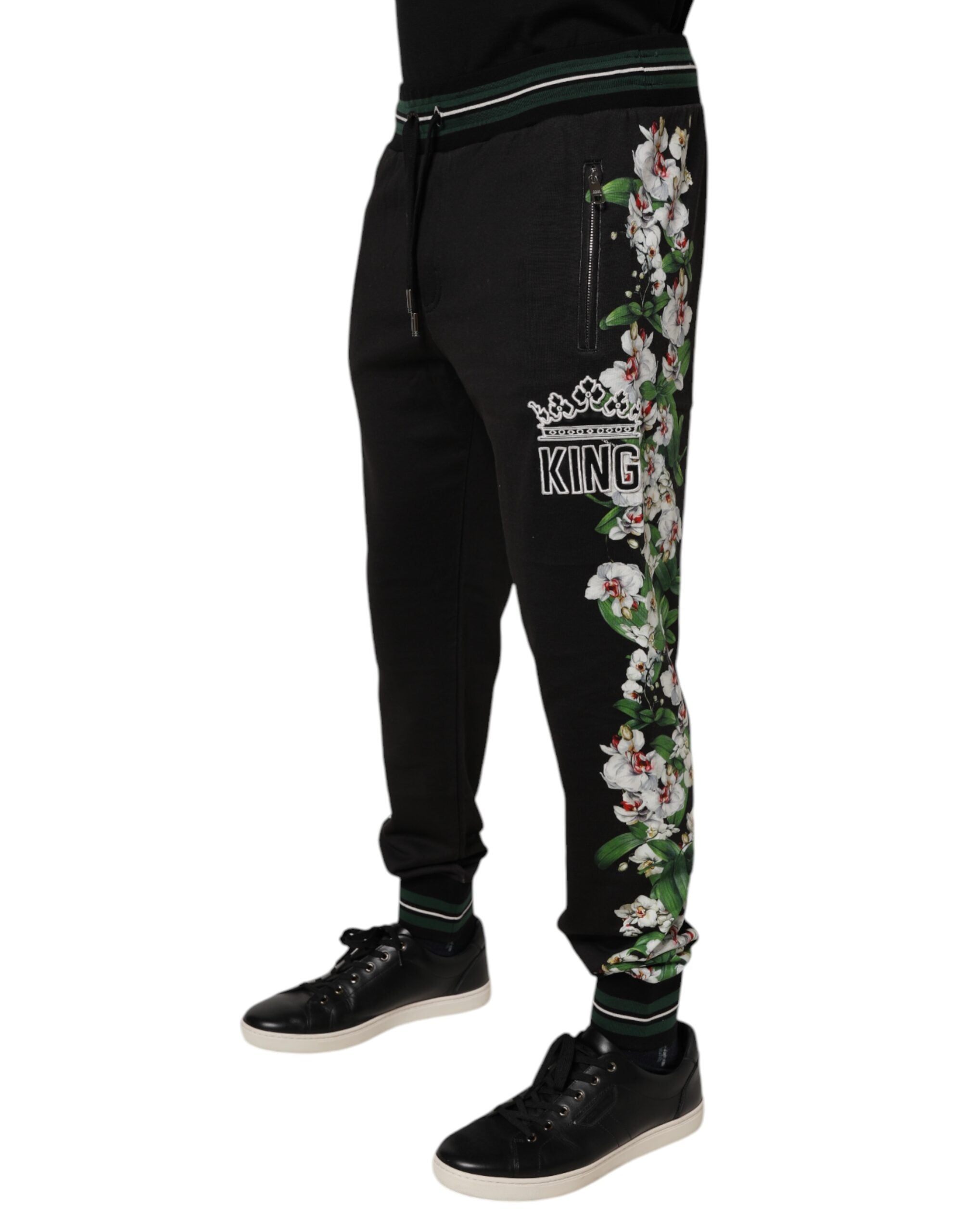 Dolce & Gabbana Black Floral King Men Jogger SweatMen's Men's Pants