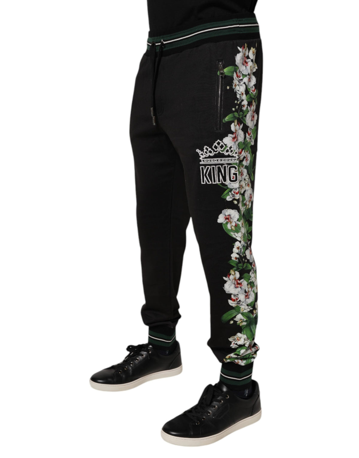 Dolce & Gabbana Black Floral King Men Jogger SweatMen's Men's Pants