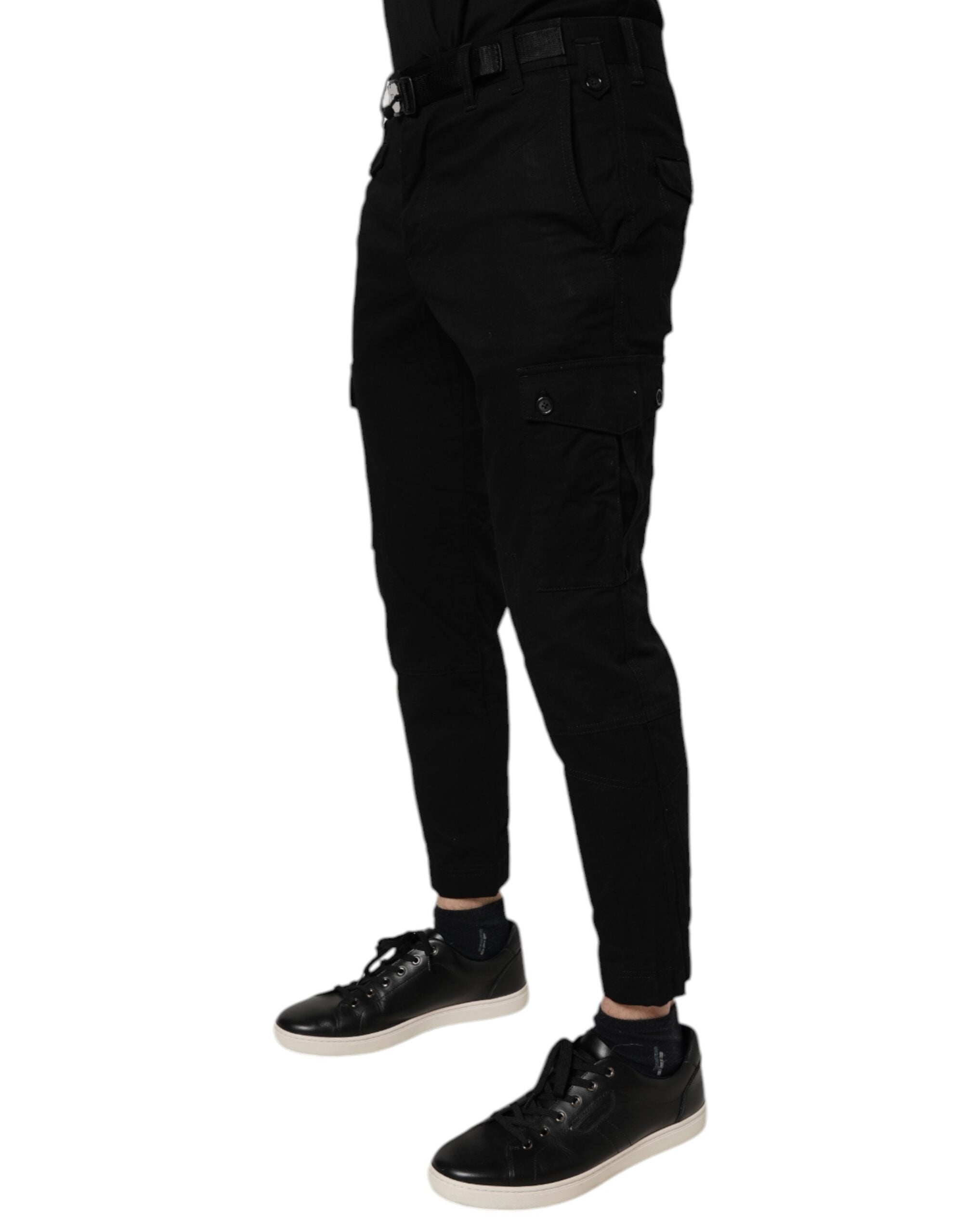 Dolce & Gabbana Black Cotton Stretch Skinny Cargo Denim Men's Jeans