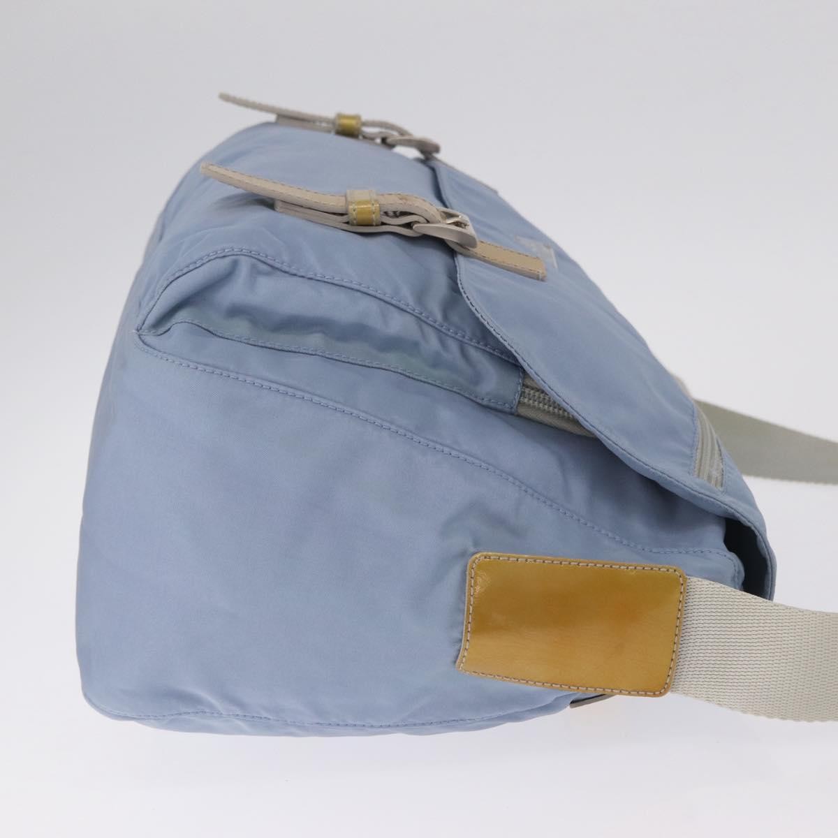 Prada Double Buckle Flap Messenger Re-Nylon Blue Nylon Handbag (Pre-Owned)