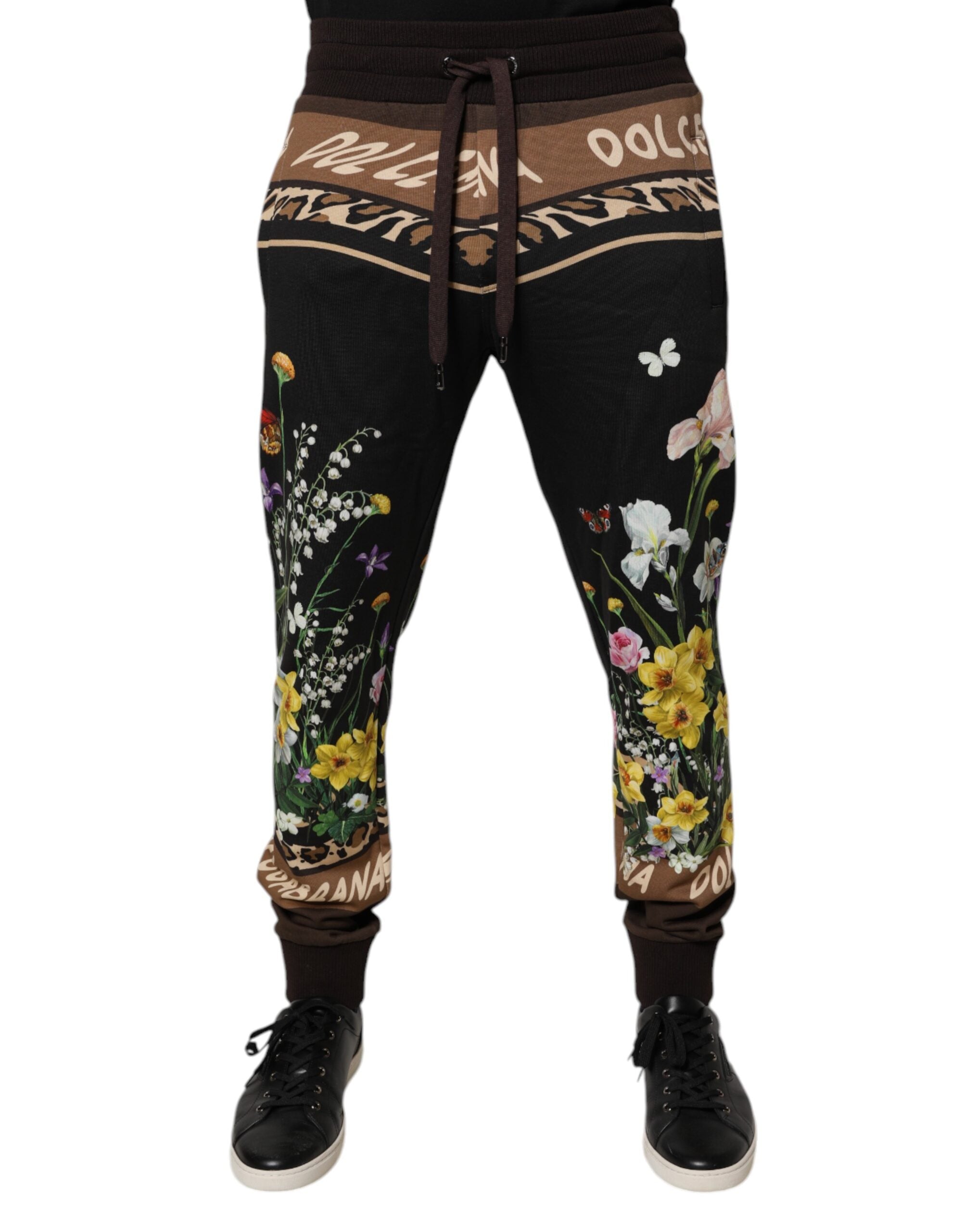 Dolce & Gabbana Black Floral Cotton Jogger SweatMen's Men's Pants