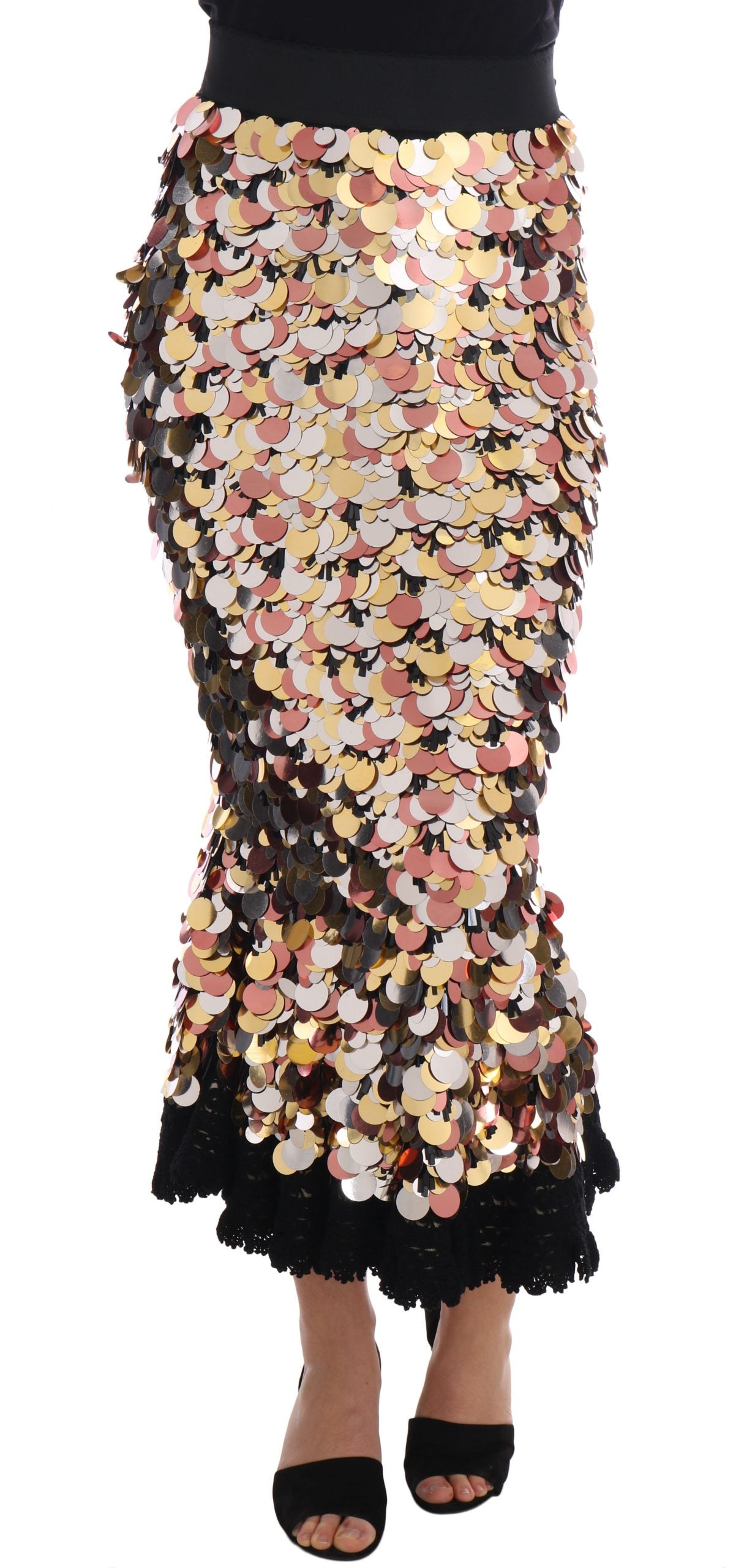 Dolce & Gabbana Gold Sequined Peplum High Waist Women's Skirt