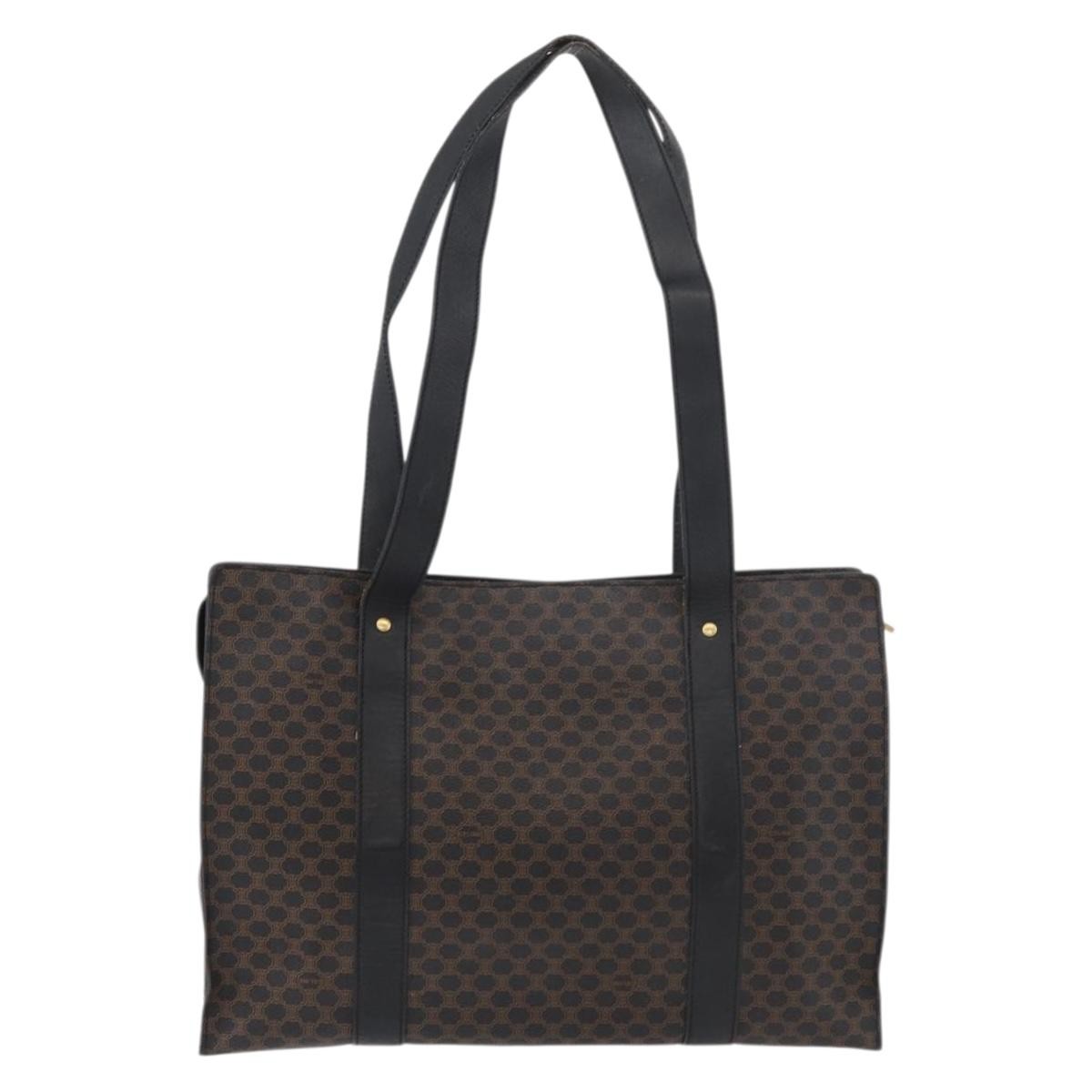 Celine Vintage Macadam Shopper Tote Coated Canvas Black Canvas Tote Bag Bag (Pre-Owned)
