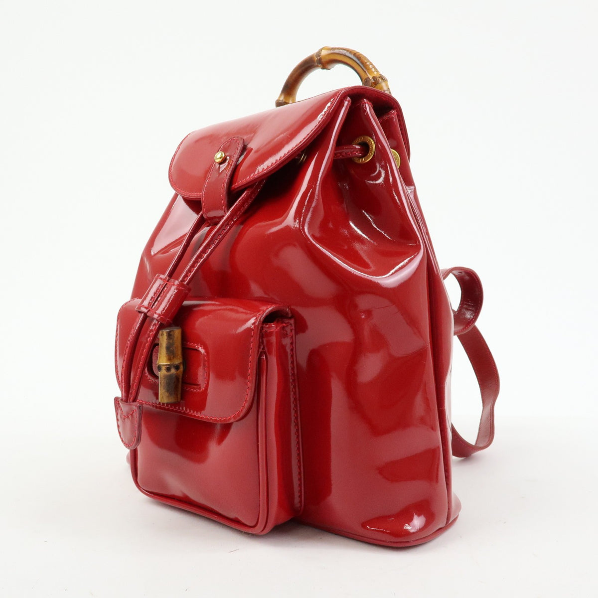 Gucci Vintage Bamboo Patent Red Patent_Leather Backpack Bag (Pre-Owned)