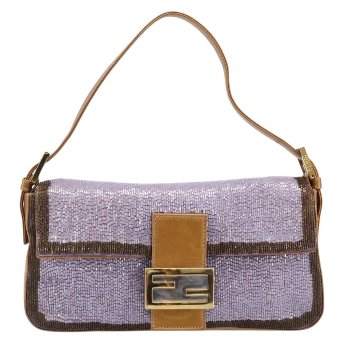 Fendi Baguette Paillettes Embellished Leather Purple Leather Handbag (Pre-Owned)