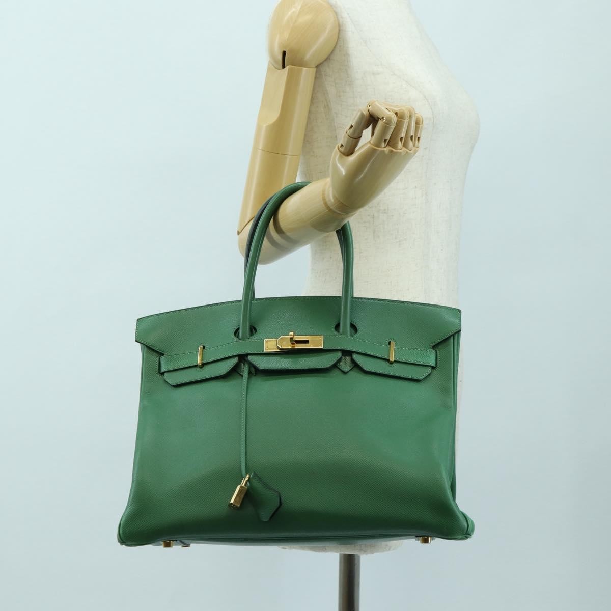 Hermes Birkin Green Togo With Gold Hardware Green Leather Handbag (Pre-Owned)