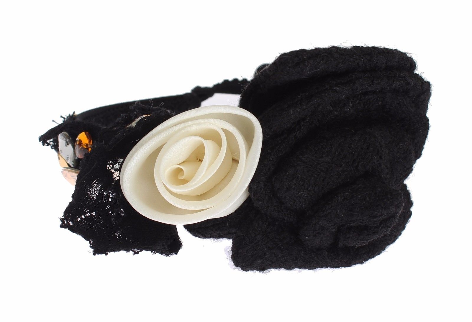 Dolce & Gabbana Diadem Headband Tiara White Rose Crystal Hair Women's Gold