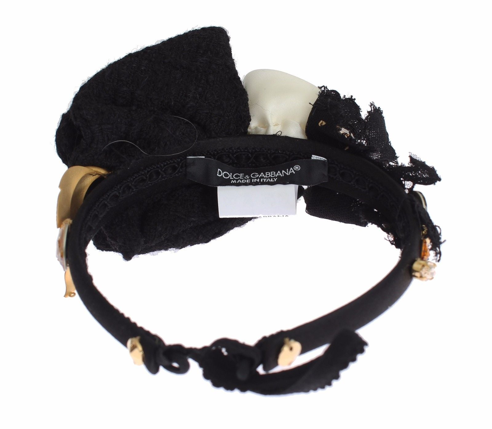 Dolce & Gabbana Diadem Headband Tiara White Rose Crystal Hair Women's Gold