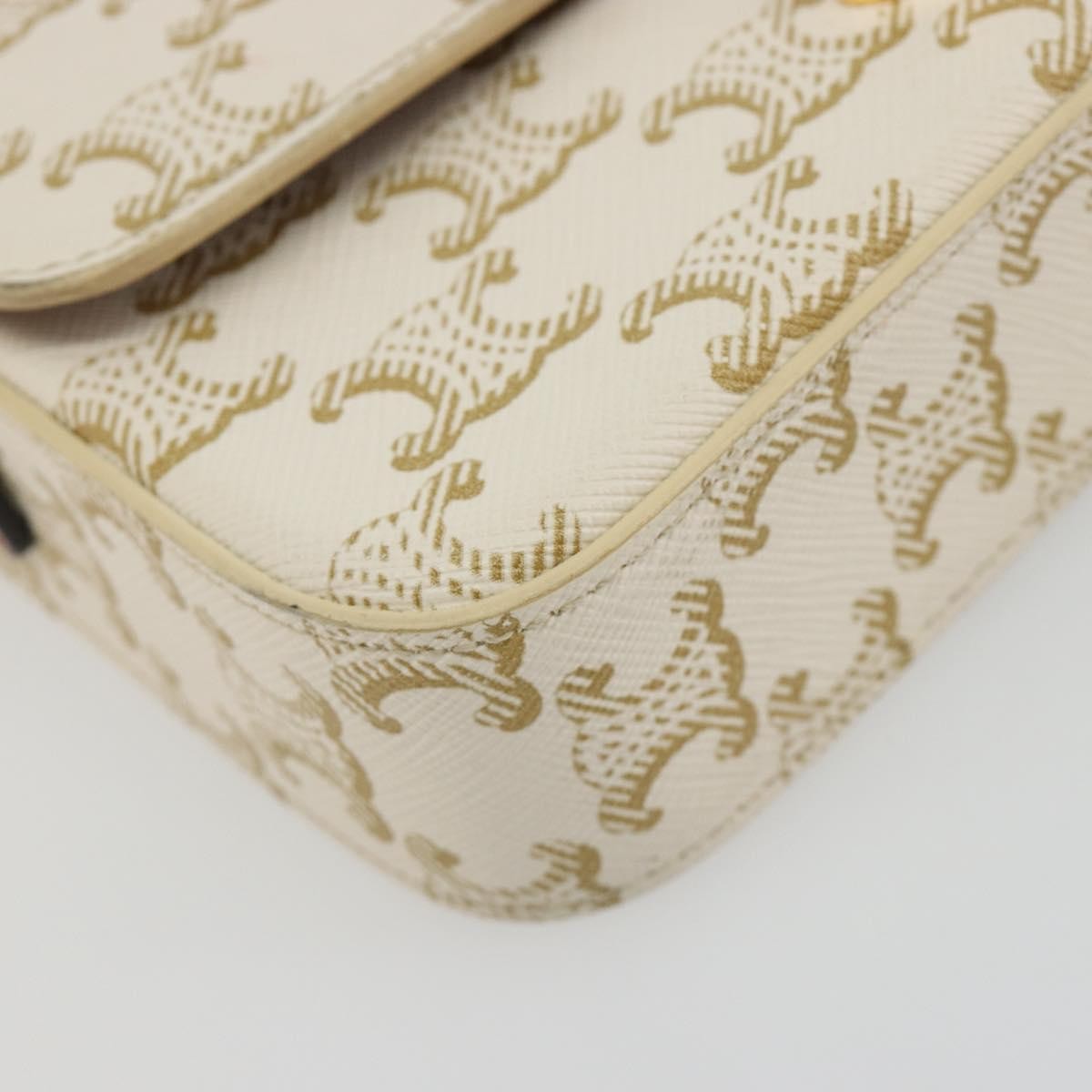 Celine Triomphe Strap Bag Monogram Canvas White Leather Handbag (Pre-Owned)