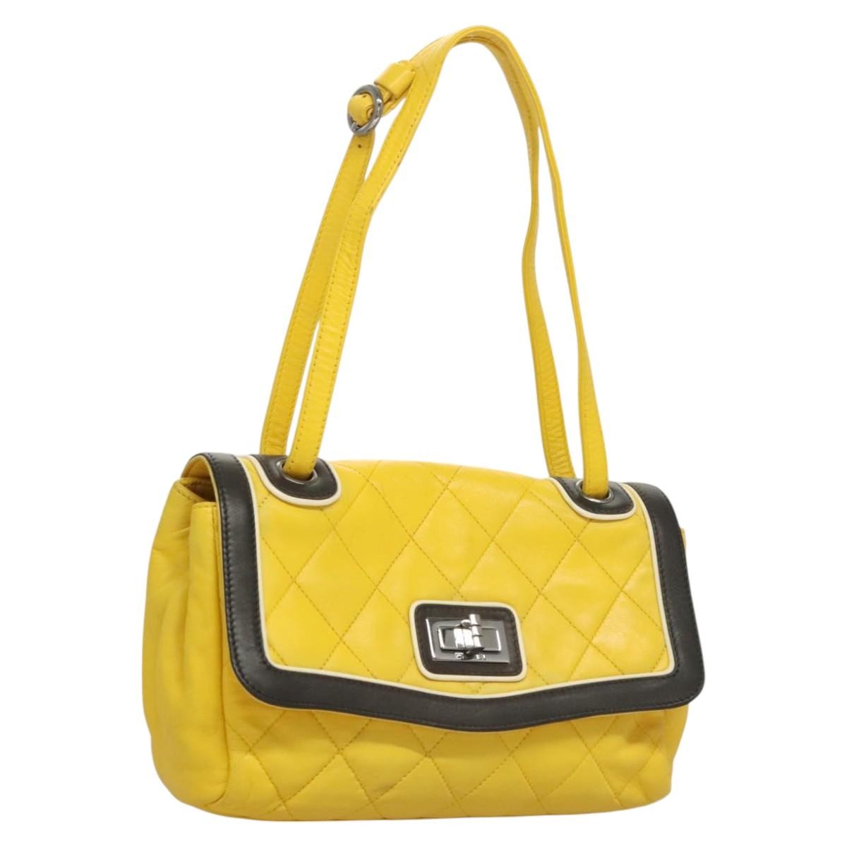 Chanel Two Tone Mademoiselle Lock Flap Quilted Lambskin Yellow Leather Shoulder Bag Bag (Pre-Owned)