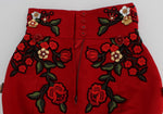 Dolce & Gabbana Glamorous Red Silk Floral Embroidered Women's Shorts
