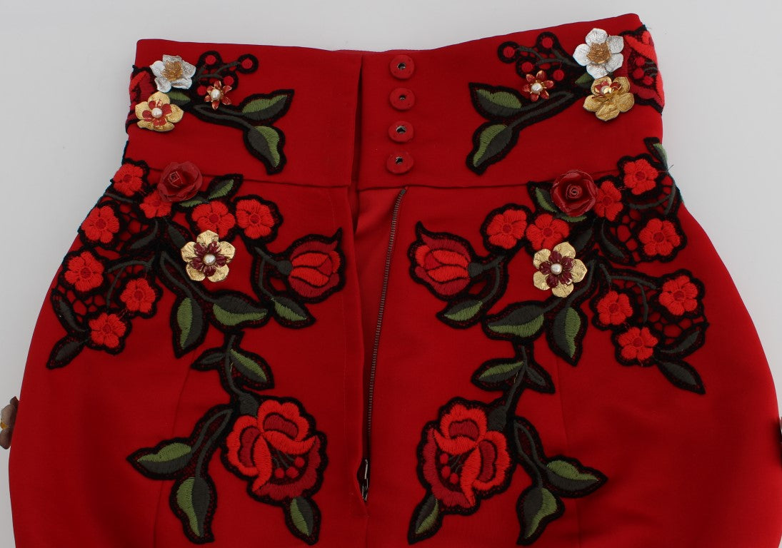 Dolce & Gabbana Red Silk Roses Sicily Women's Shorts