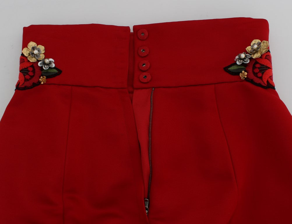 Dolce & Gabbana Red Silk Crystal Roses Women's Shorts