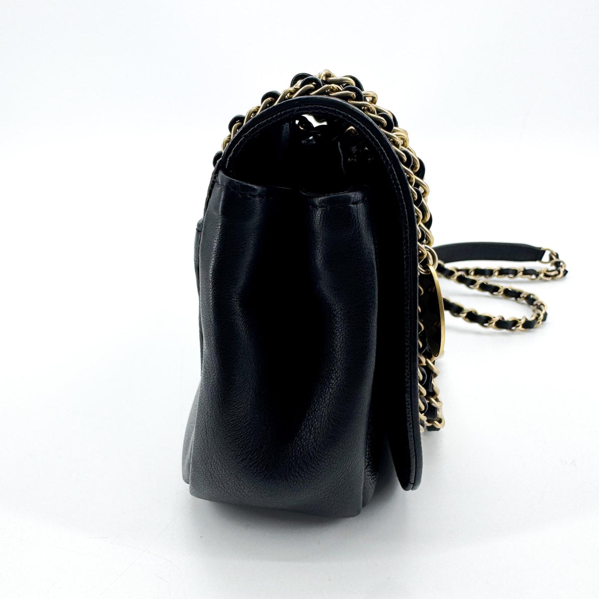 Chanel Flap With Chain Leather Black Calfskin Handbag (Pre-Owned)