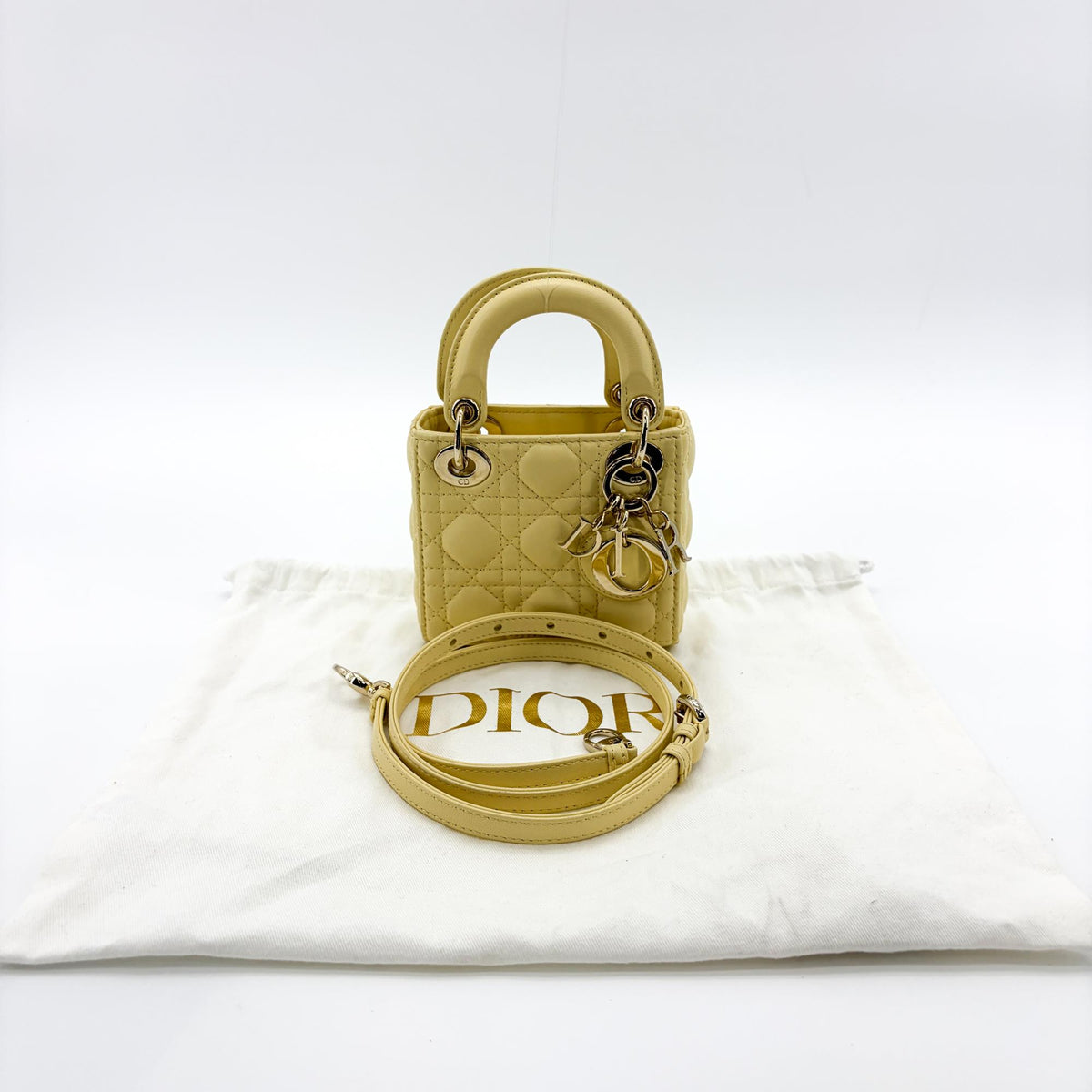 Christian Dior Lady Dior Lambskin Yellow Lamb Handbag (Pre-Owned)