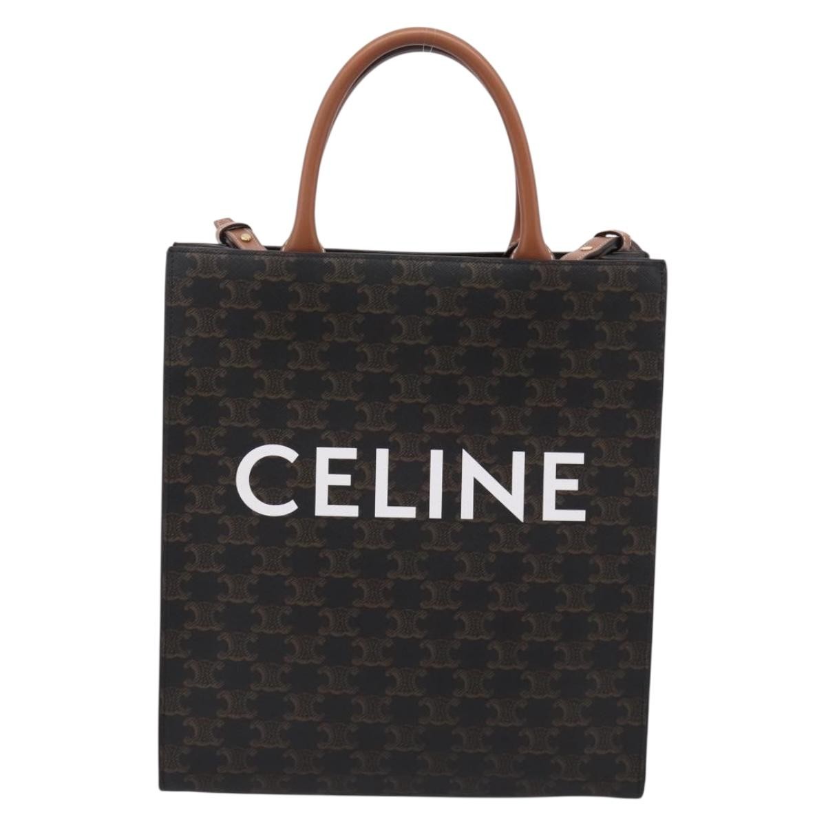 Celine Vertical Cabas Triomphe Coated Canvas Brown Canvas Tote Bag Bag (Pre-Owned)