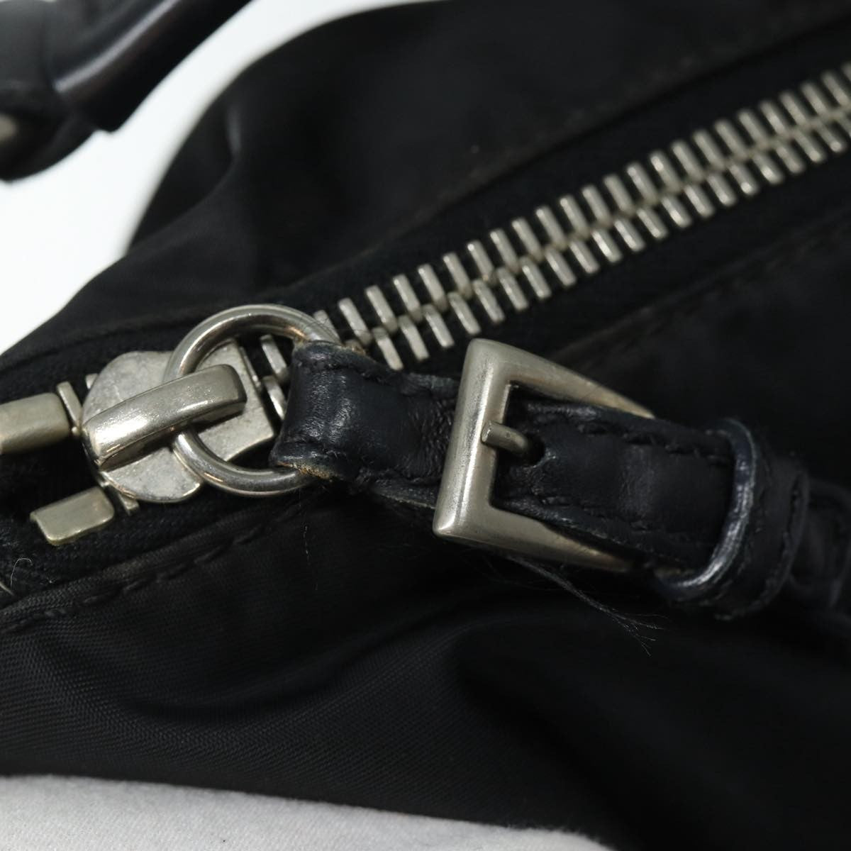 Prada Zip Hobo Tessuto With Leather Black Nylon Shoulder Bag Bag (Pre-Owned)