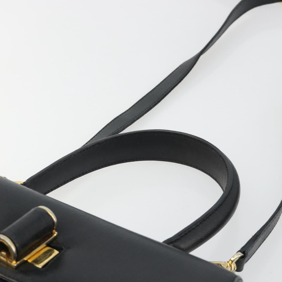 Salvatore Ferragamo Gancini Leather Black Leather Handbag (Pre-Owned)