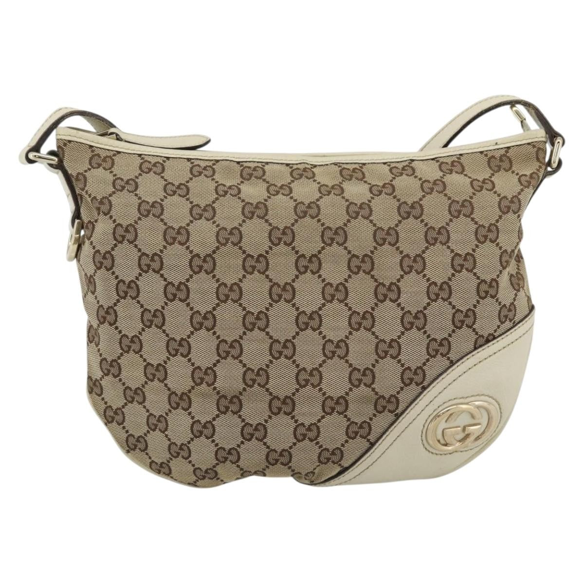 Gucci Britt Half Moon Hobo Gg Canvas And Leather Beige Canvas Shoulder Bag Bag (Pre-Owned)