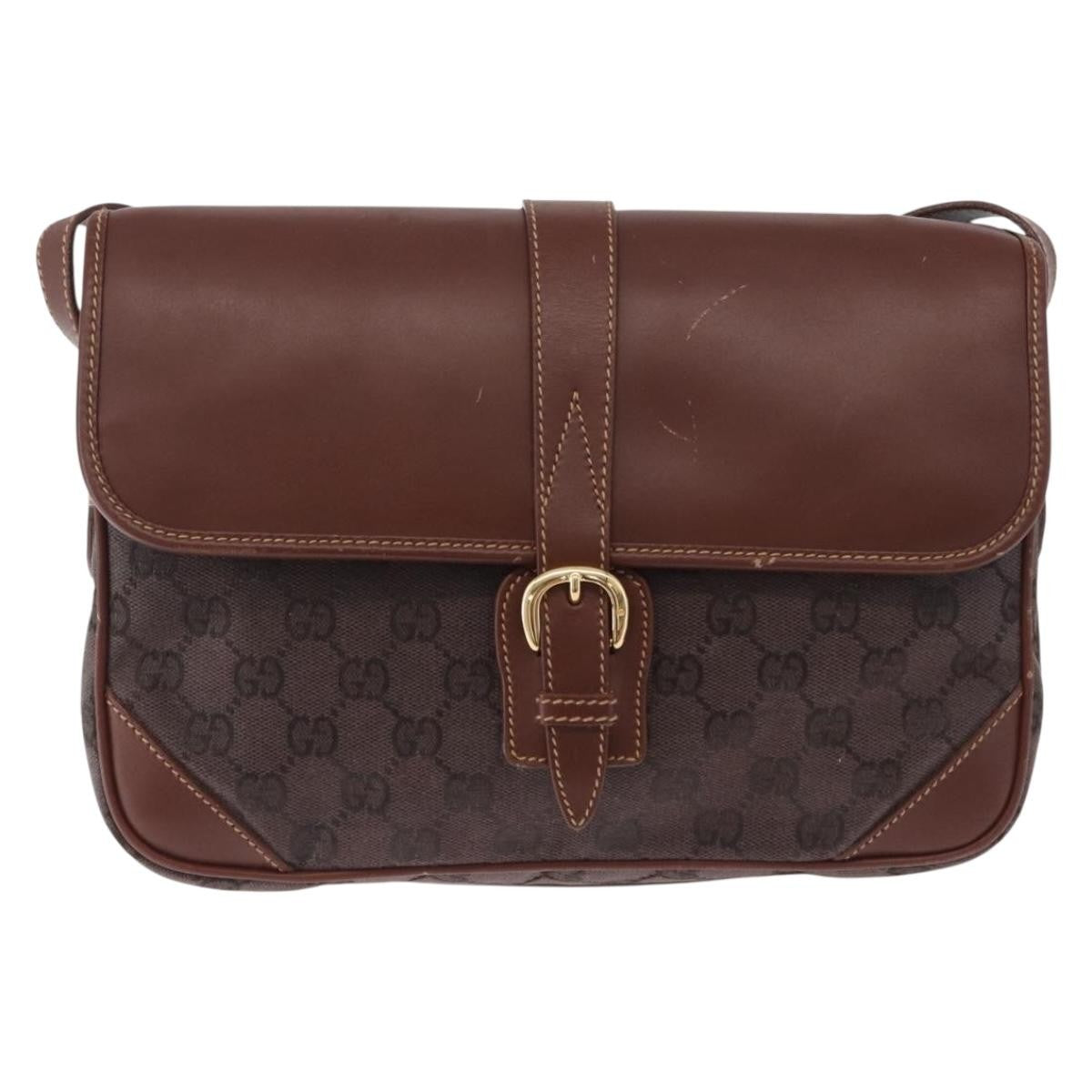 Gucci Flap Shoulder Bag Gg Canvas & Leather Brown Canvas Crossbody Bag Bag (Pre-Owned)