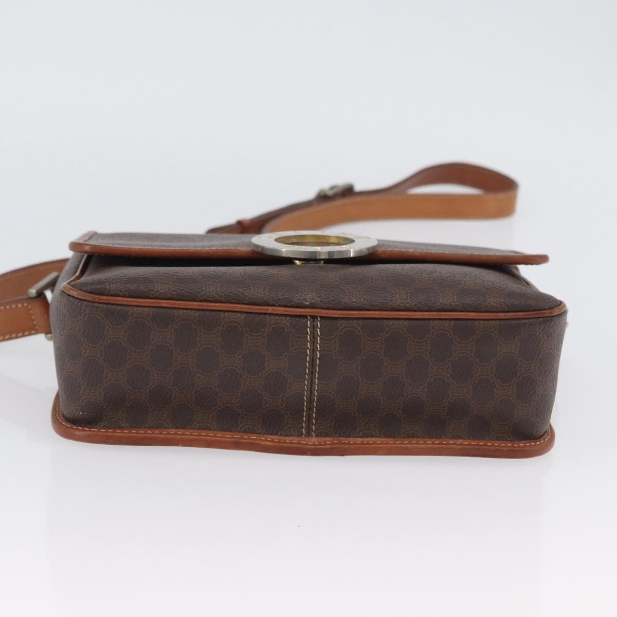 Celine Vintage Macadam Circle Logo Canvas And Leather Brown Canvas Shoulder Bag Bag (Pre-Owned)