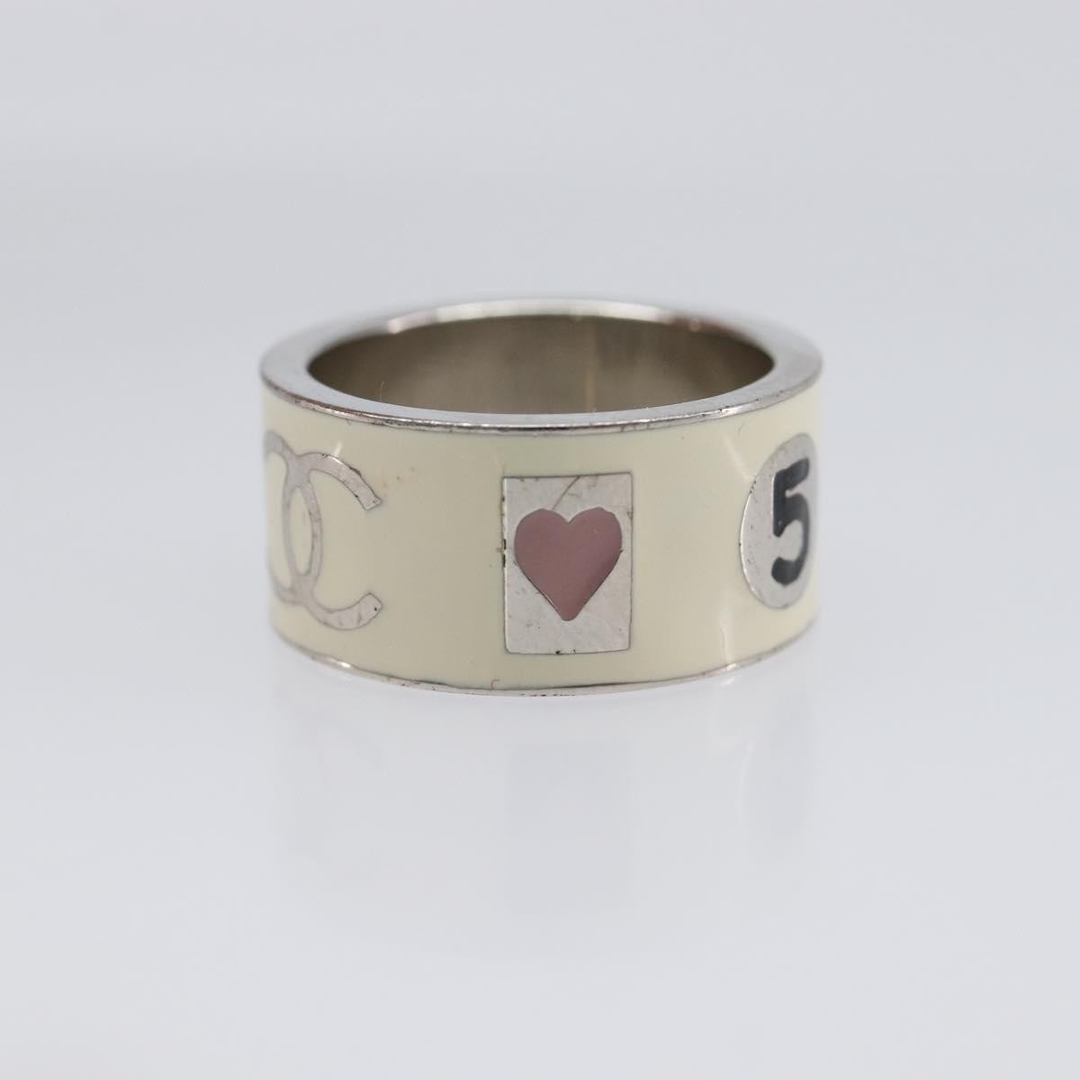 Chanel Heart Band Metal And Enamel Silver Metal Ring Jewelry (Pre-Owned)