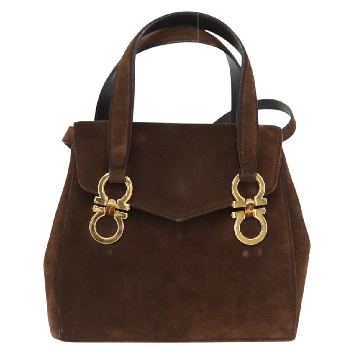 Salvatore Ferragamo Gancini Suede Brown Suede Shoulder Bag Bag (Pre-Owned)