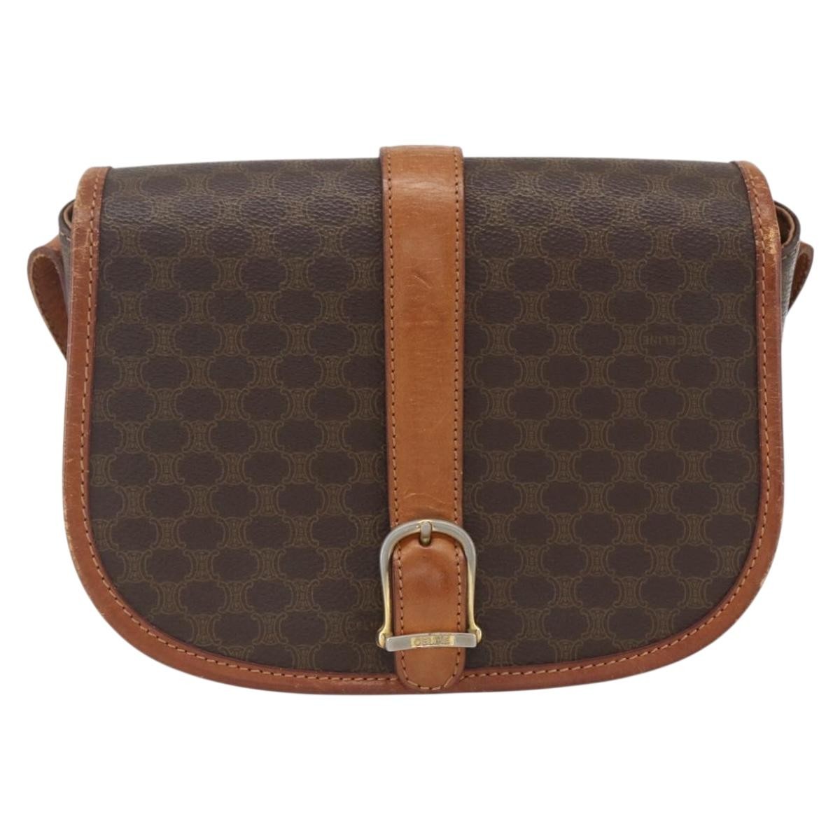 Celine Vintage Macadam Canvas And Leather Brown Canvas Shoulder Bag Bag (Pre-Owned)