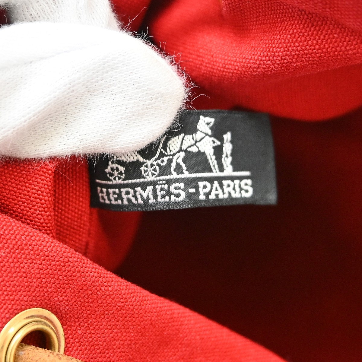 Hermes Polochon Drawstring Cotton Red Cotton Backpack Bag (Pre-Owned)