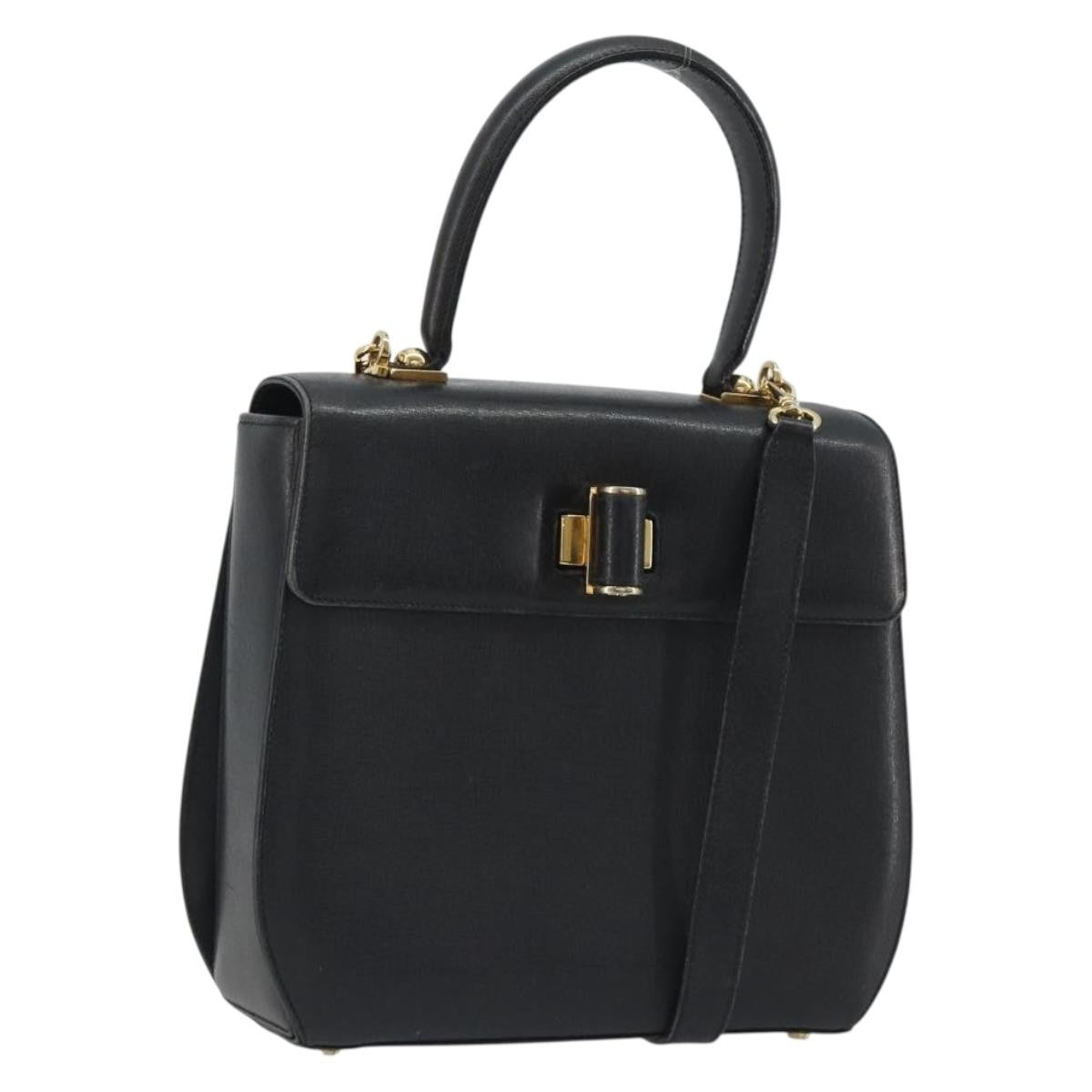 Salvatore Ferragamo Gancini Leather Black Leather Handbag (Pre-Owned)