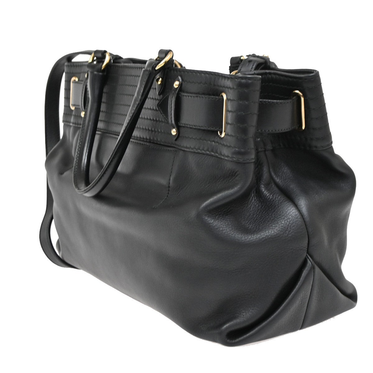 Salvatore Ferragamo Gancini Tote Leather Black Leather Tote Bag Bag (Pre-Owned)