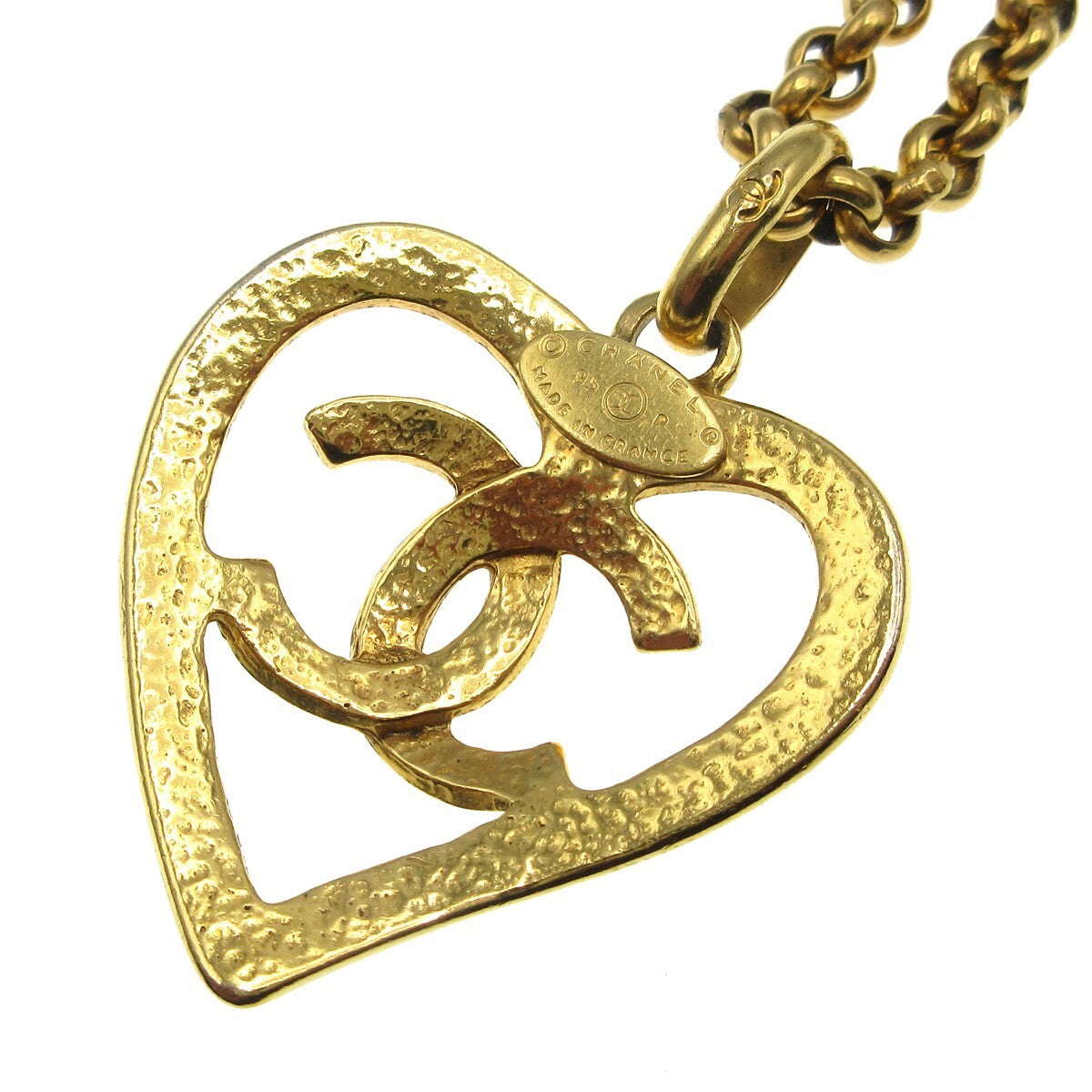 Chanel Cc Heart Pendant Metal Gold Gold_Plated Necklace Jewelry (Pre-Owned)