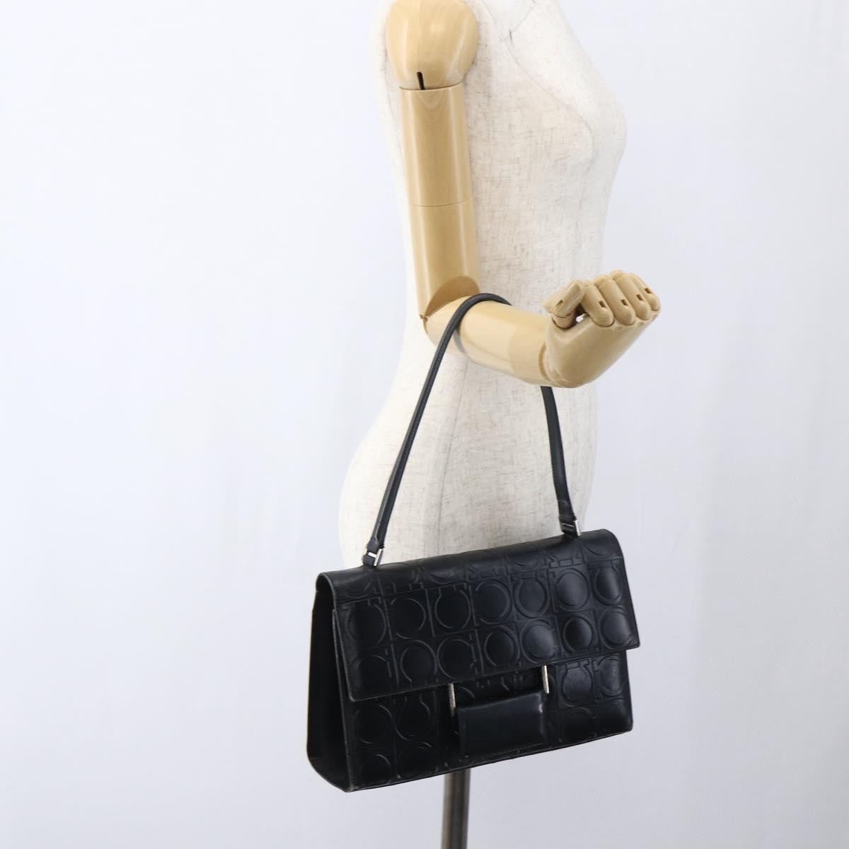 Salvatore Ferragamo Gancini Leather Black Leather Handbag (Pre-Owned)