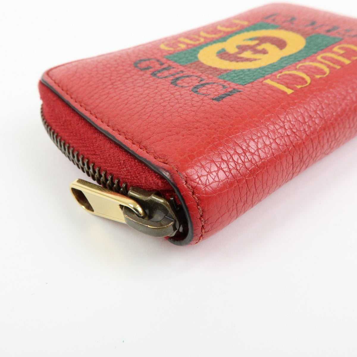 Gucci Logo Zip Card Case Printed Leather Red Leather Wallets Accessory (Pre-Owned)