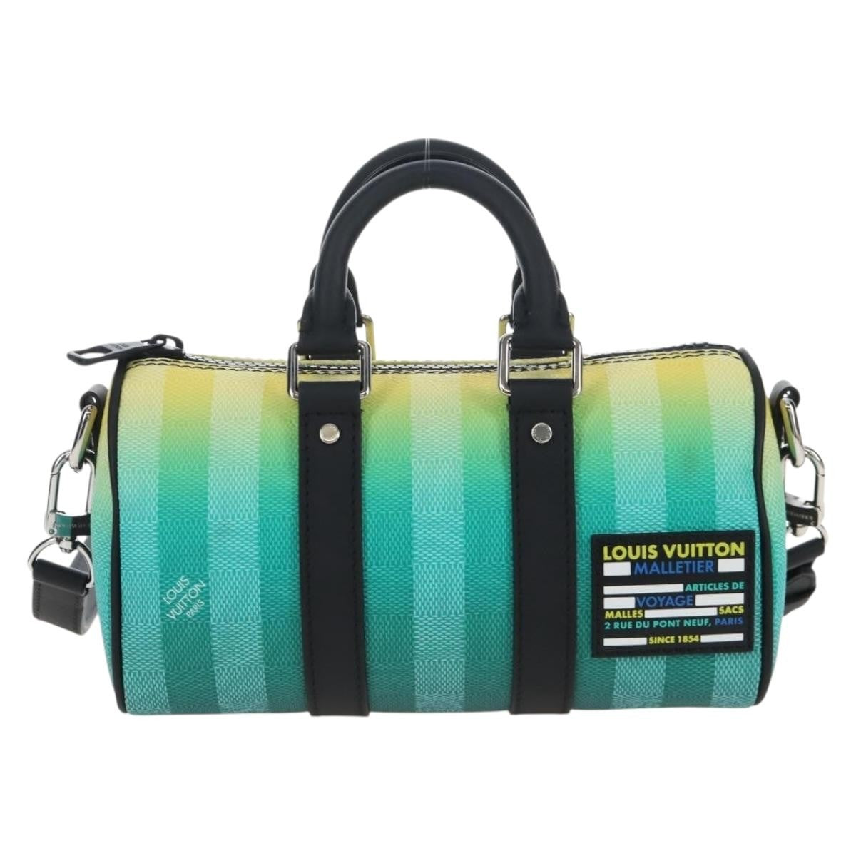 Louis Vuitton Keepall Bandouliere Limited Edition Gradient Damier Stripes Green Leather Travel Bag Bag (Pre-Owned)