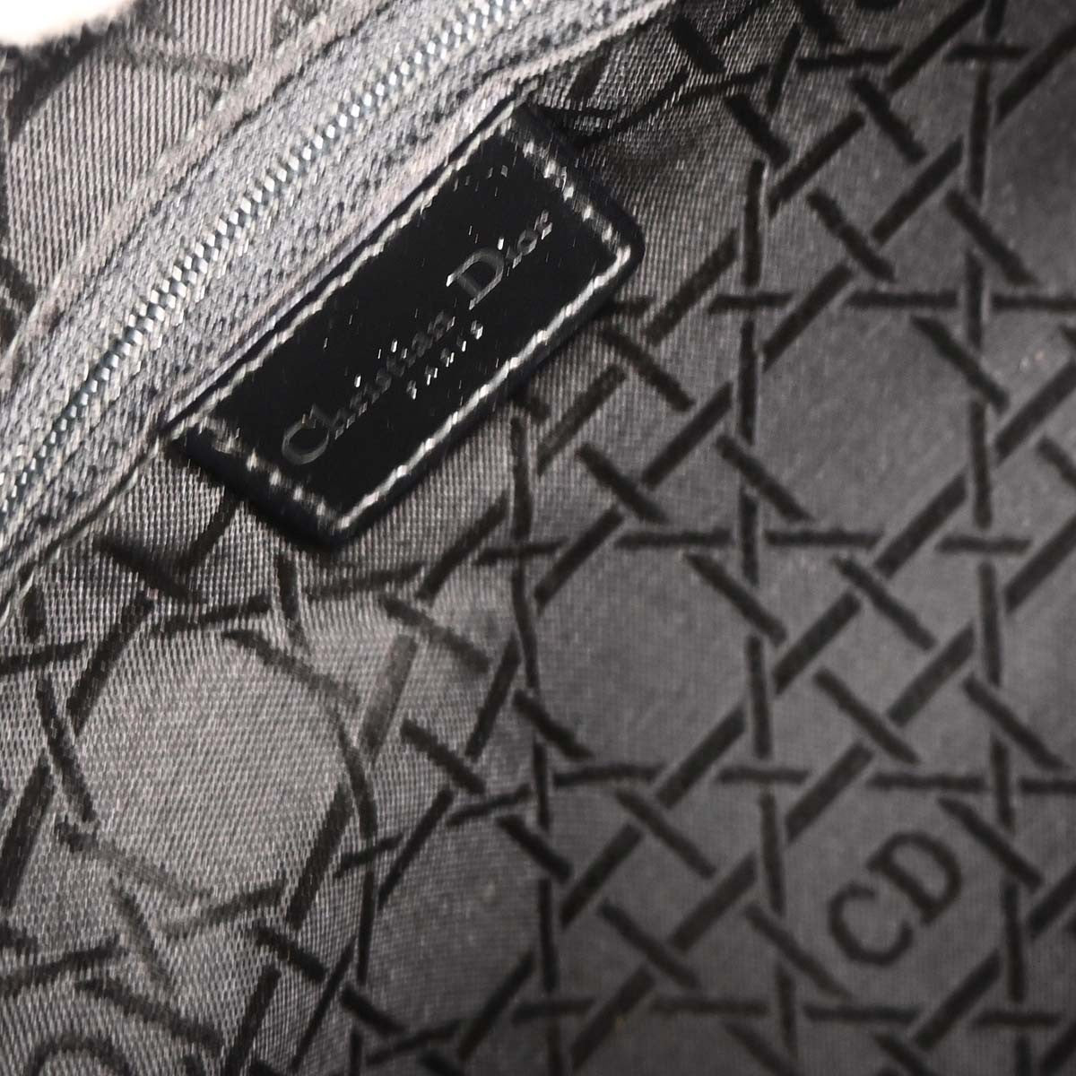 Christian Dior Vintage Lady Dior Houndstooth Canvas Black Canvas Handbag (Pre-Owned)