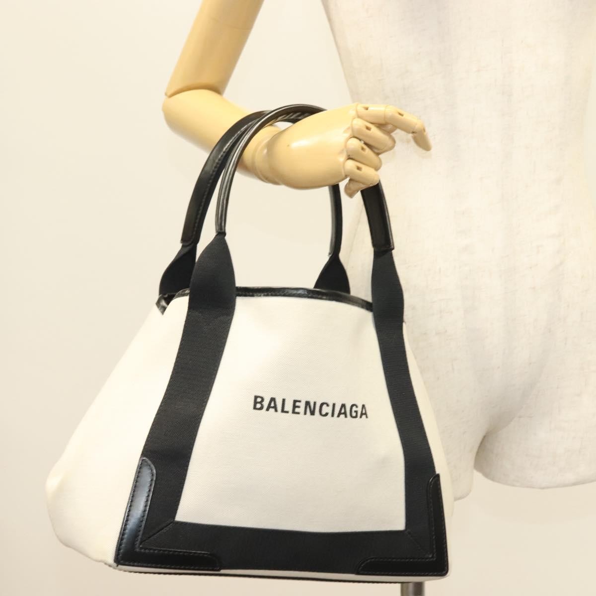 Balenciaga Navy Cabas Canvas With Leather White Canvas Tote Bag Bag (Pre-Owned)