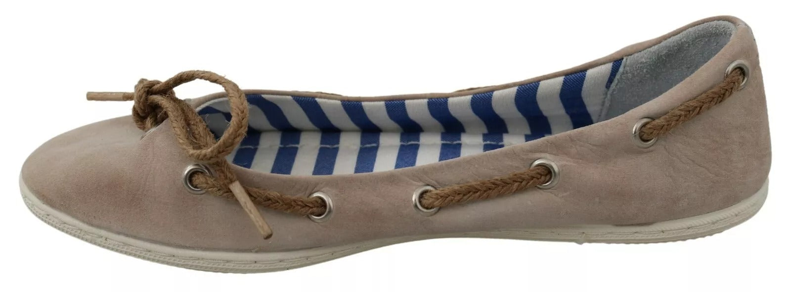 Pantofola D'Oro Beige Suede Lace Bow Loafers Ballet Flat Women's Shoes (Pre-Owned)